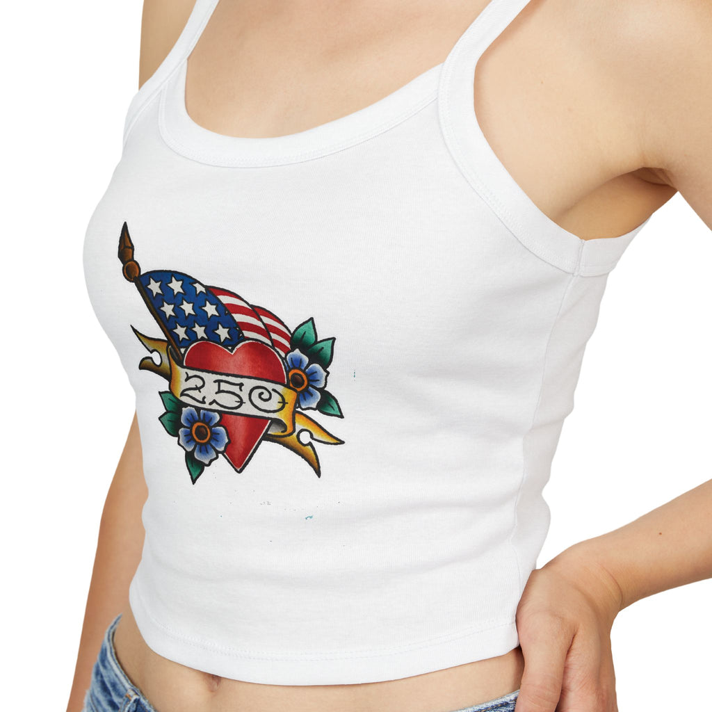 250th Anniversary Banner Heart and Flag Spaghetti Strap Woman's Tank Top
