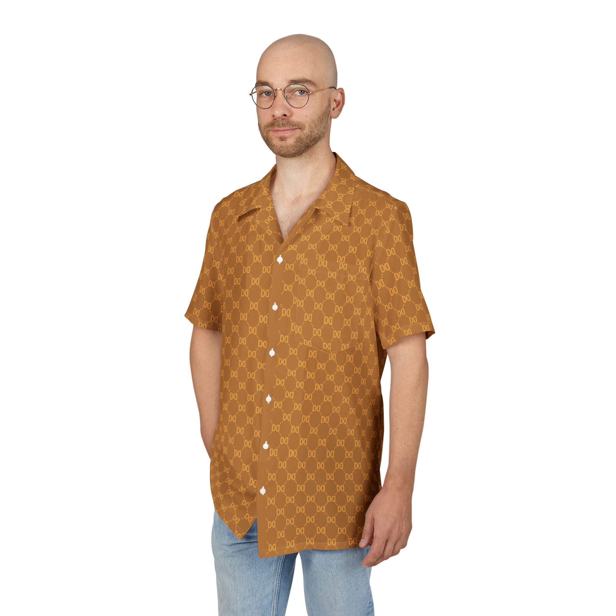 DD Monogram Print | Button Up, Hawaiian Shirt, Urban Fashion, Beachwear, Vacation, Tropical Shirt, Designer, Bandana, AOP