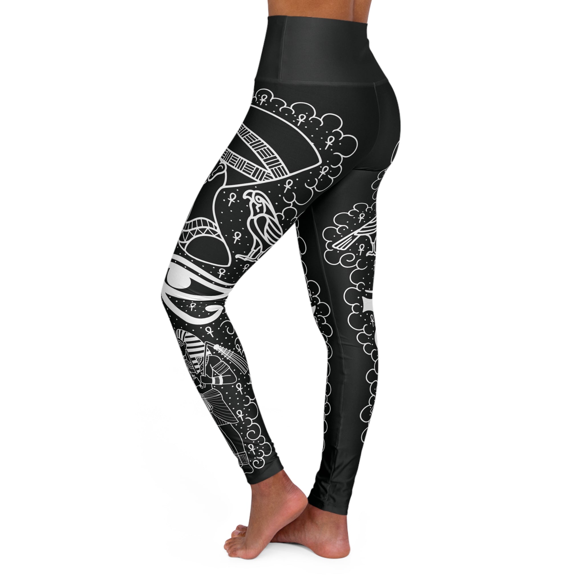 Ancient Egyptian Tattoo Leg Sleeve Women's High Waisted Yoga Leggings (AOP)