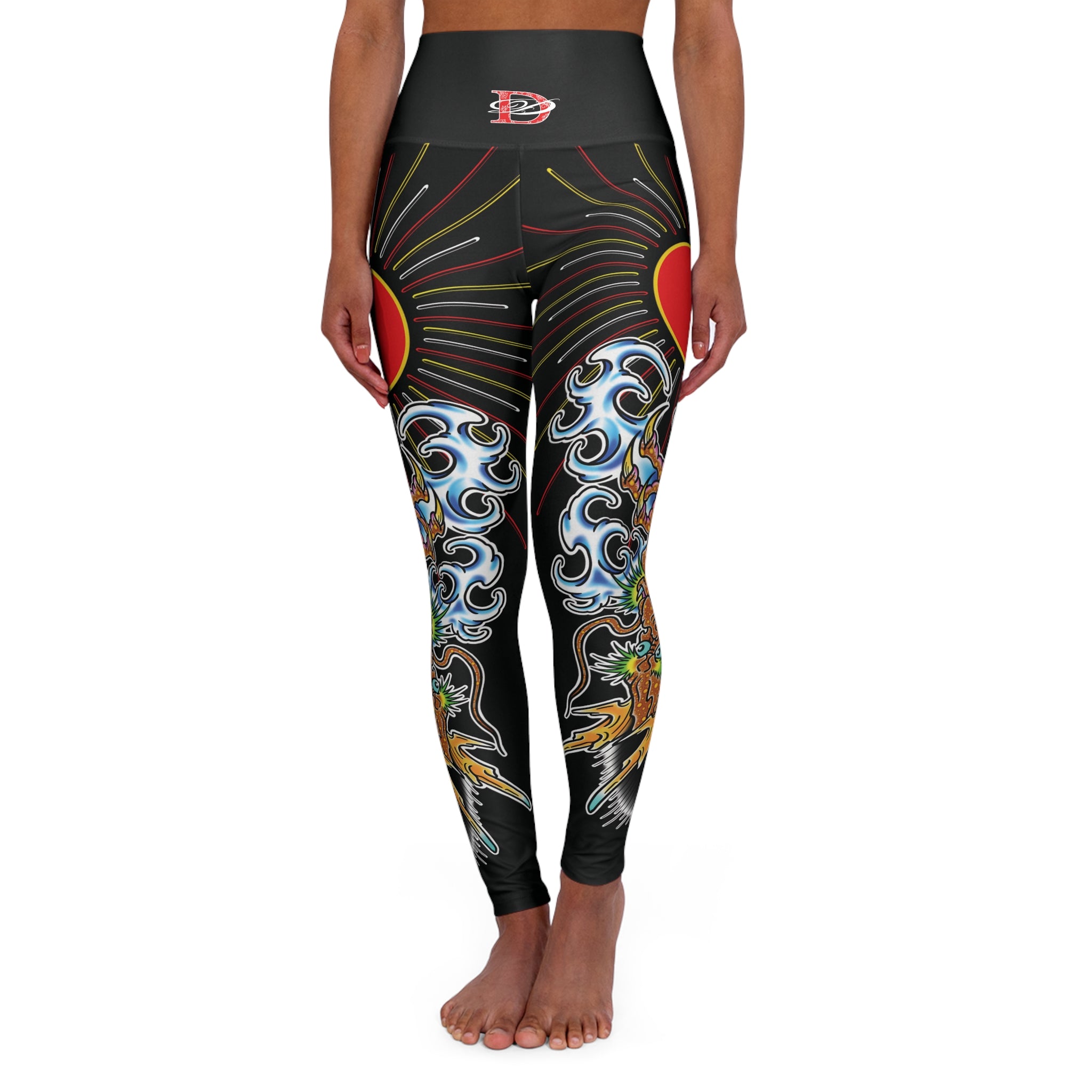 Dragon and Sun Custom Print High Waisted Yoga Leggings (AOP)
