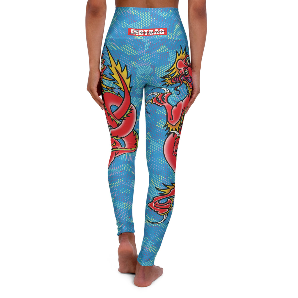 Custom Dragon W/ Light Blue Hexagon Camo High Waisted Leggings AOP