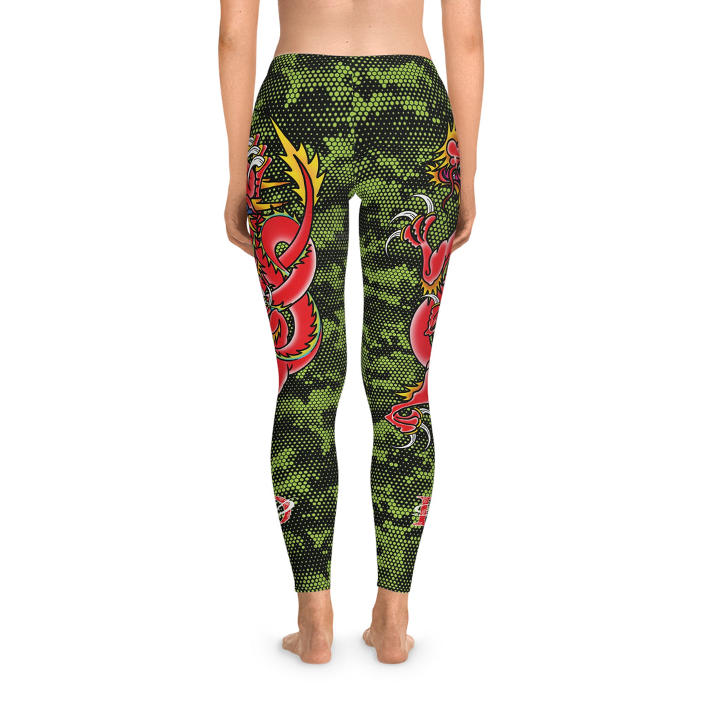 Custom Dragon W/ Lime Green Digital Hexagon Camo Leggings AOP
