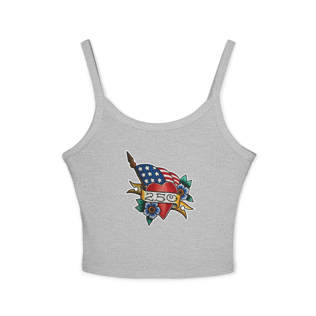 250th Anniversary Banner Heart and Flag Spaghetti Strap Woman's Tank Top