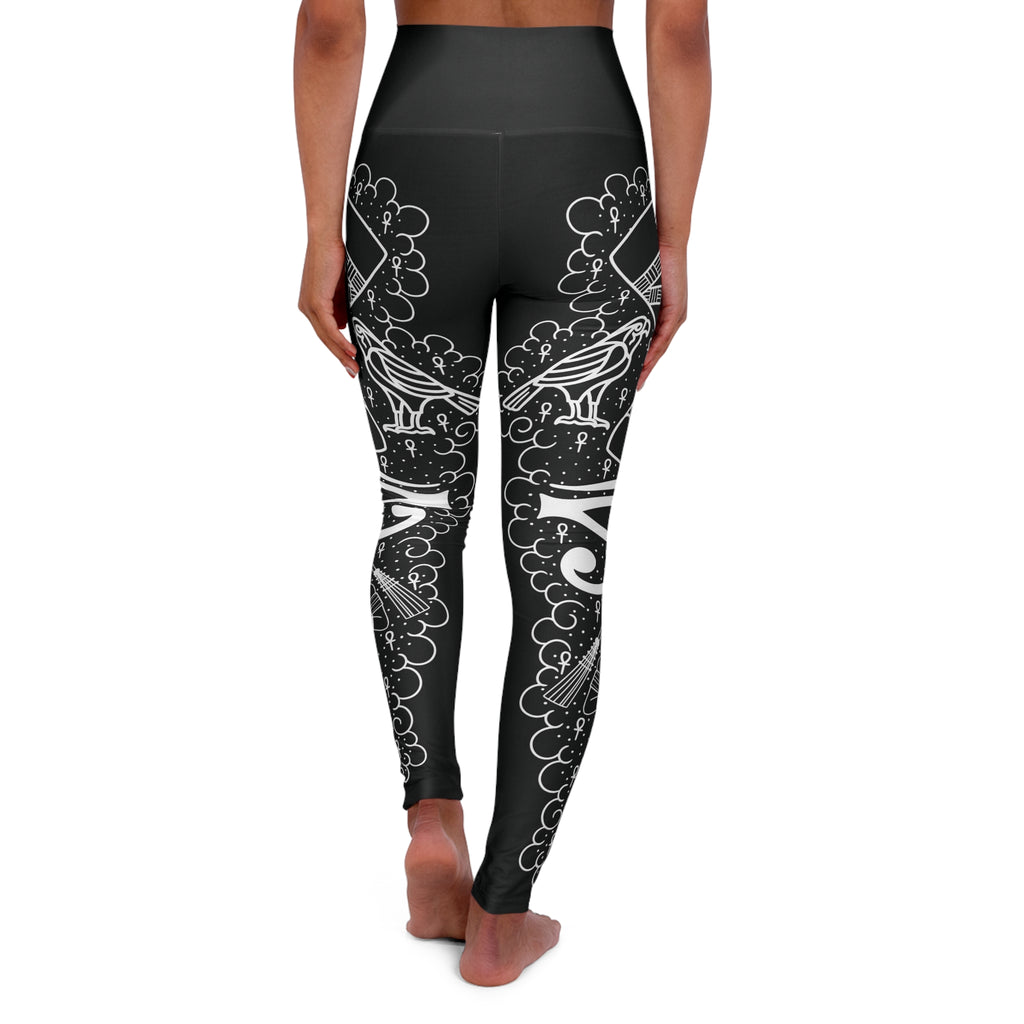Ancient Egyptian Tattoo Leg Sleeve Women's High Waisted Yoga Leggings (AOP)