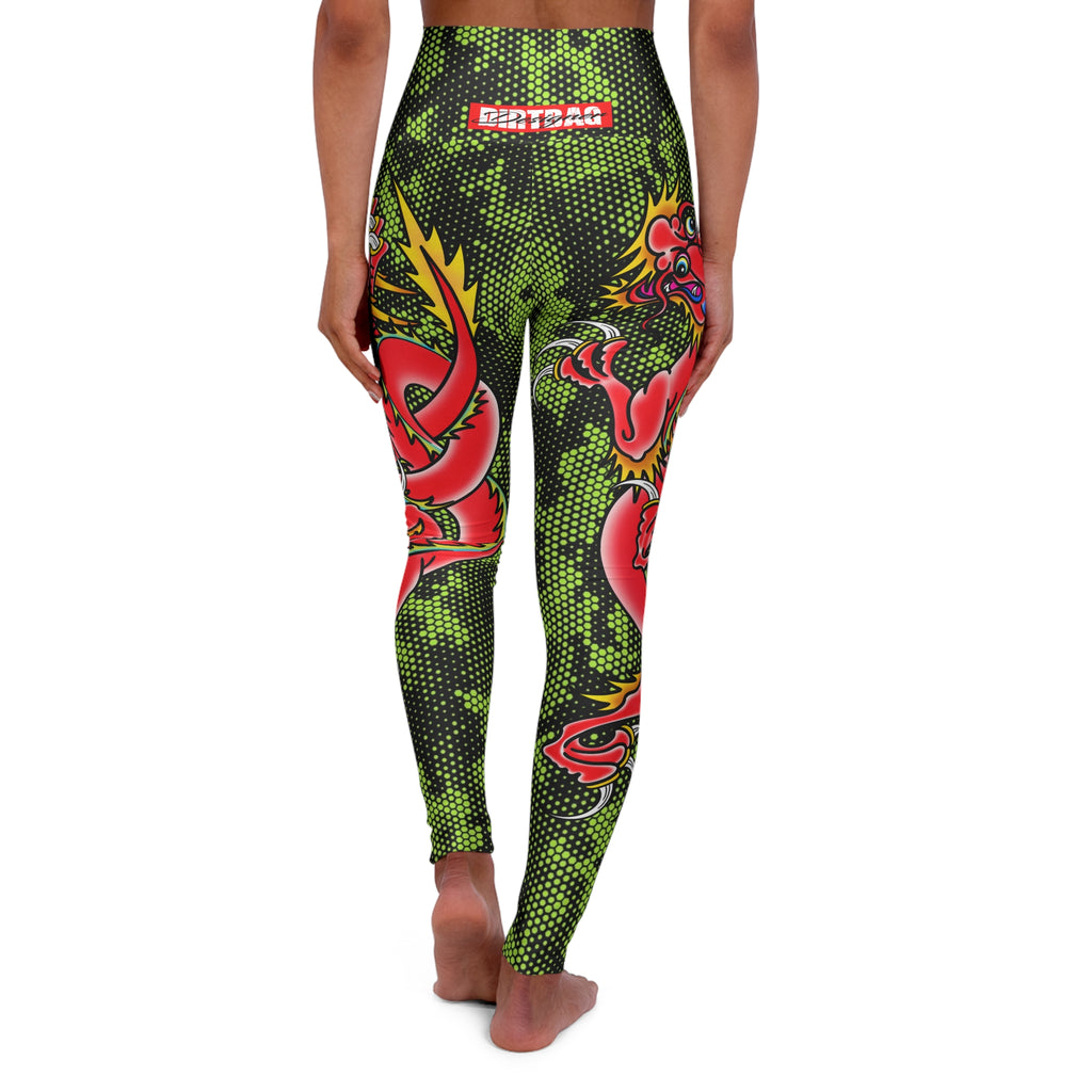 Custom Dragon W/ Lime Green Hexagon Camo High Waisted Leggings AOP