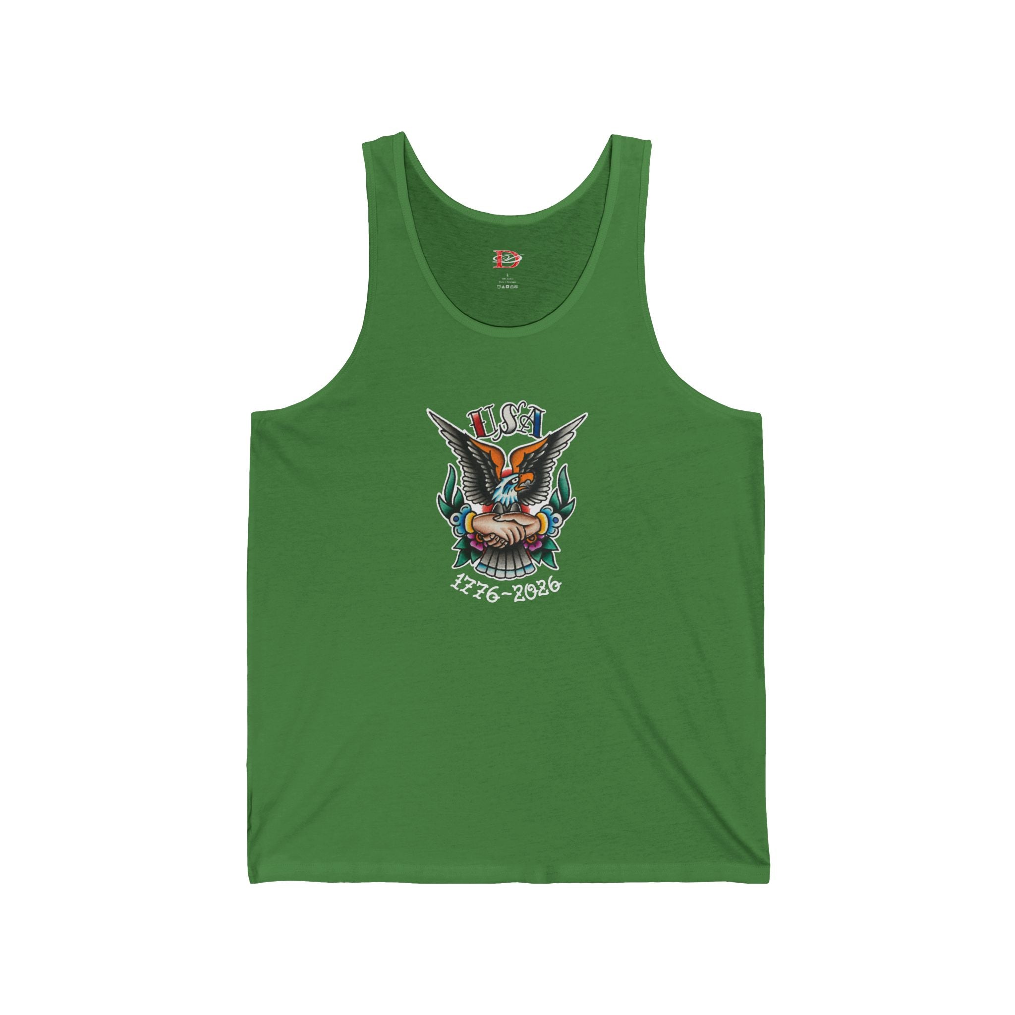 250th Anniversary Eagle w/Clasped Hands Tattoo Design Mens Tank Top