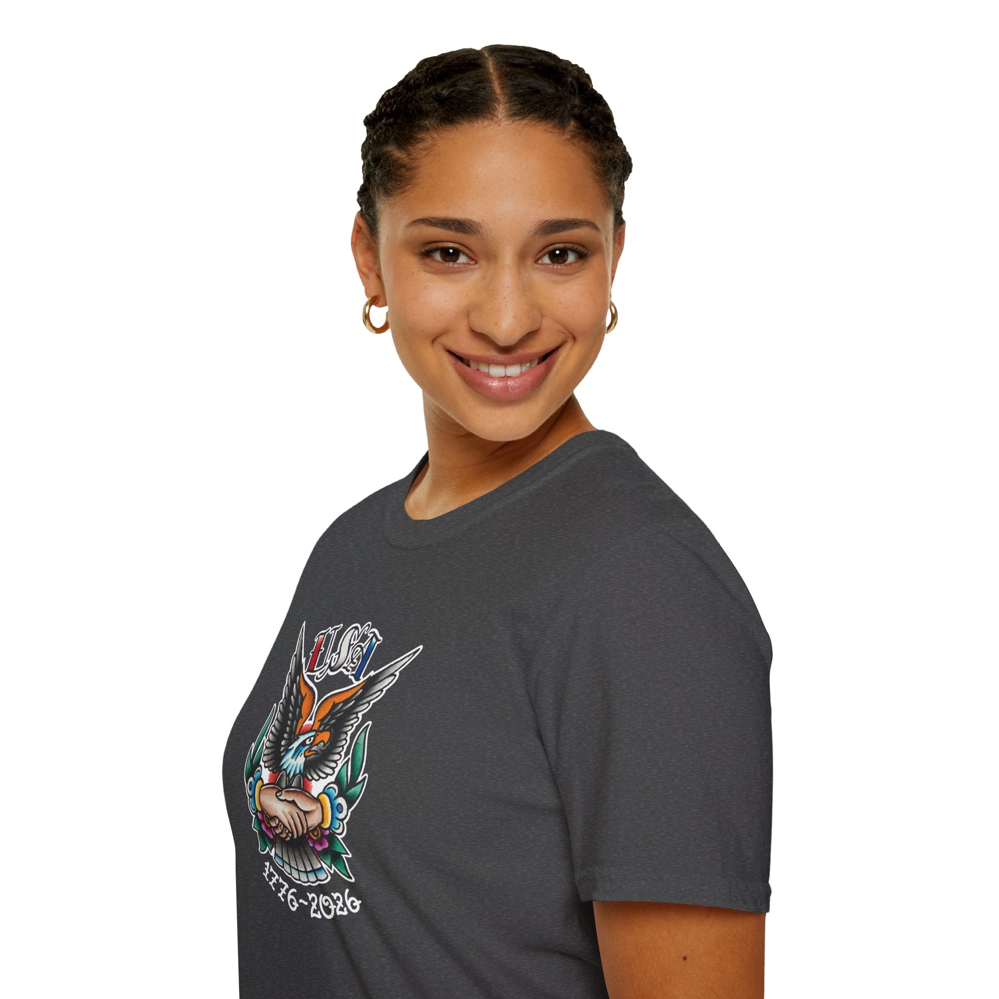 250th Anniversary 1776-2026 Clasped Hands w/Eagle Unisex Softstyle Tattoo T‑Shirt