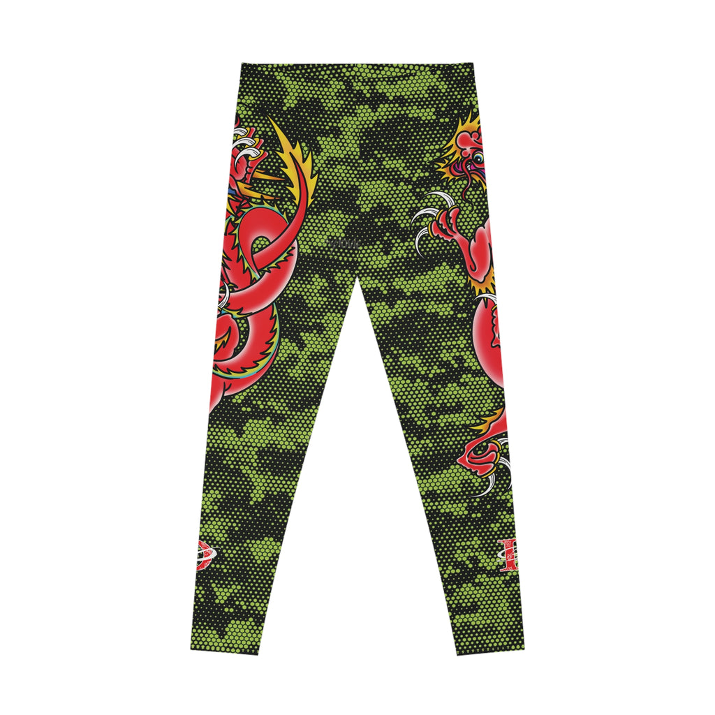 Custom Dragon W/ Lime Green Digital Hexagon Camo Leggings AOP
