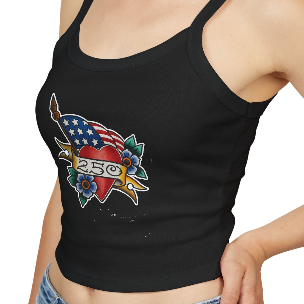 250th Anniversary Banner Heart and Flag Spaghetti Strap Woman's Tank Top