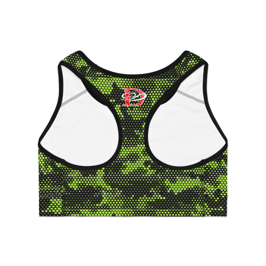 Custom Dragon W/ Lime Green Hexagon Digital Camo Sports Bra AOP