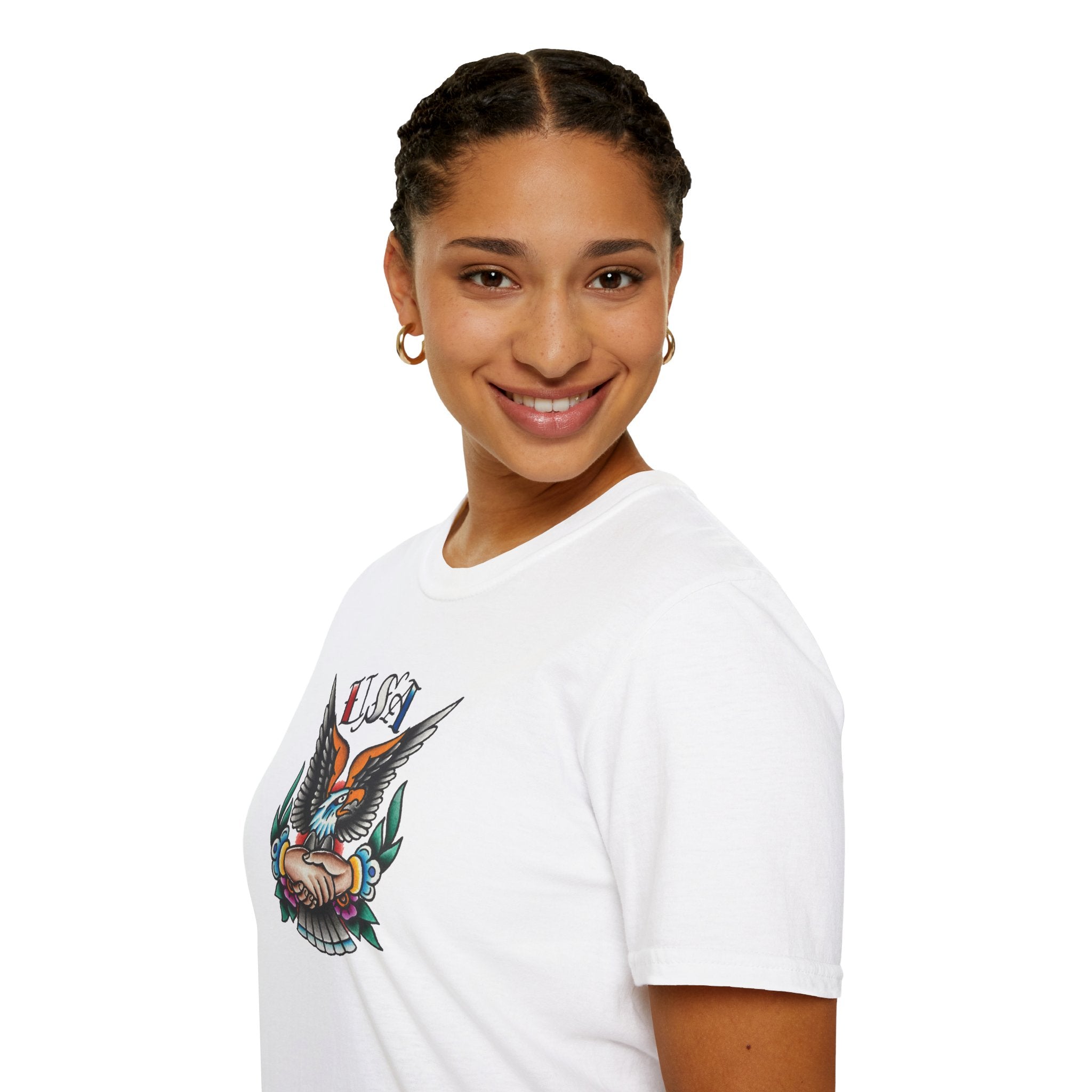 250th Anniversary 1776-2026 Clasped Hands w/Eagle Unisex Softstyle Tattoo T‑Shirt