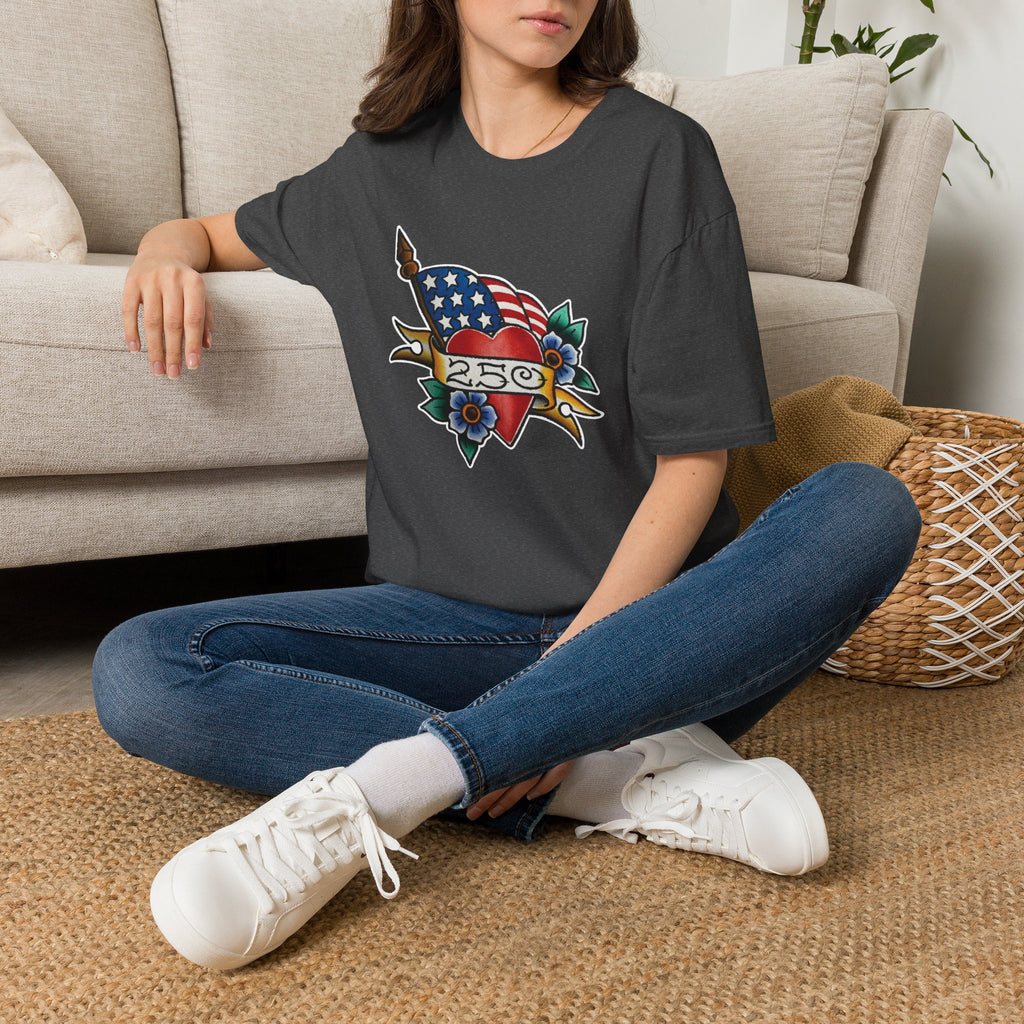 250th Anniversary American Flag and Heart Tattoo Unisex Softstyle T‑Shirt