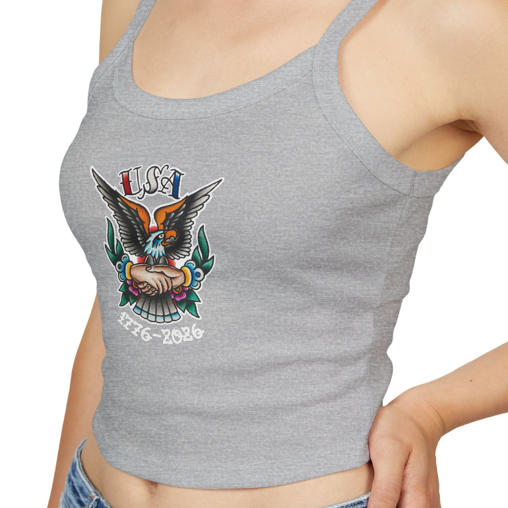 250th Anniversary Eagle w/Clasped Hands Tattoo Design 1776-2026 Spaghetti Strap Woman's Tank Top