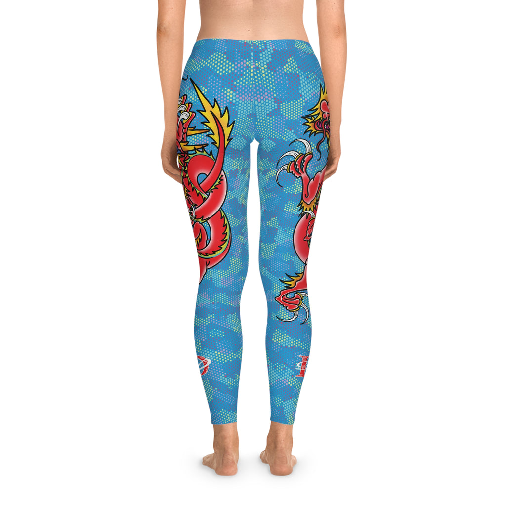Custom Dragon W/ Light Blue Digital Hexagon Camo Leggings AOP