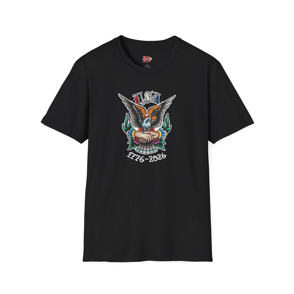 250th Anniversary 1776-2026 Clasped Hands w/Eagle Unisex Softstyle Tattoo T‑Shirt