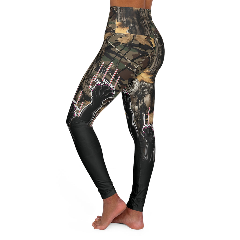 Clawing Panther Paws Real Tree Camo Print High Waisted Yoga Leggings (AOP)