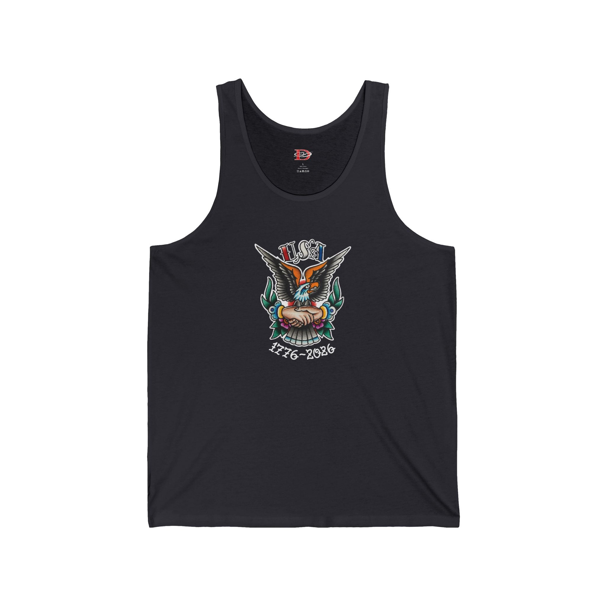 250th Anniversary Eagle w/Clasped Hands Tattoo Design Mens Tank Top