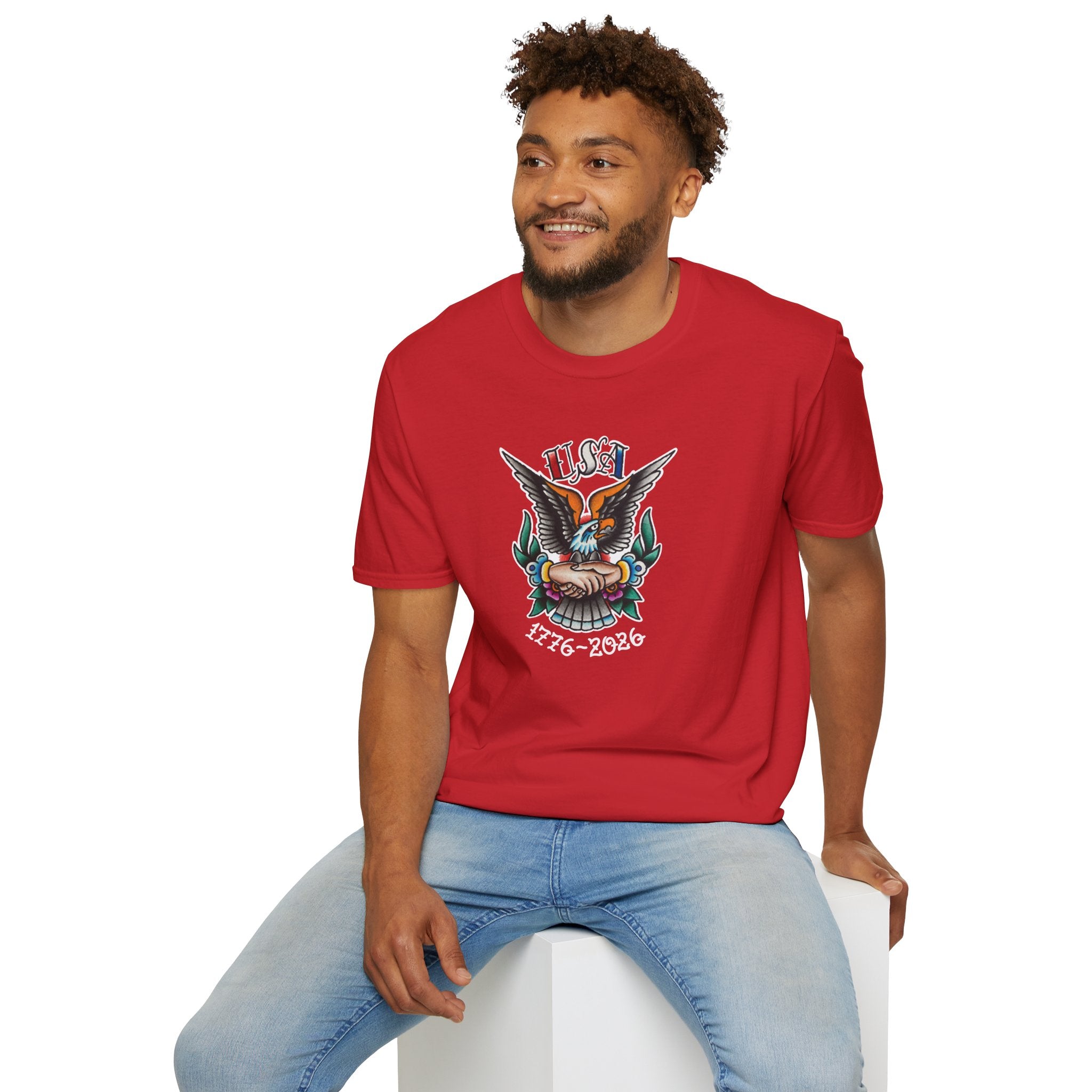 250th Anniversary 1776-2026 Clasped Hands w/Eagle Unisex Softstyle Tattoo T‑Shirt