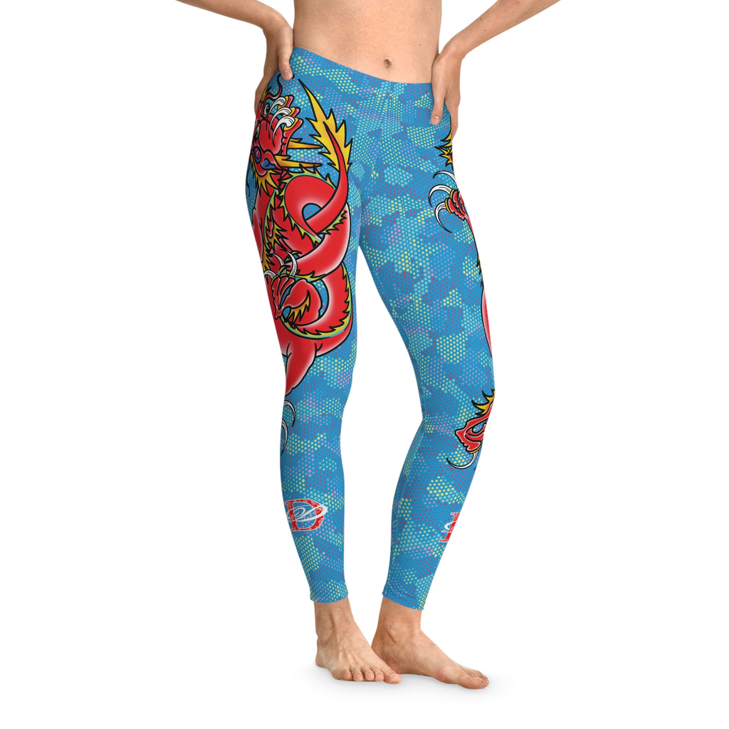 Custom Dragon W/ Light Blue Digital Hexagon Camo Leggings AOP