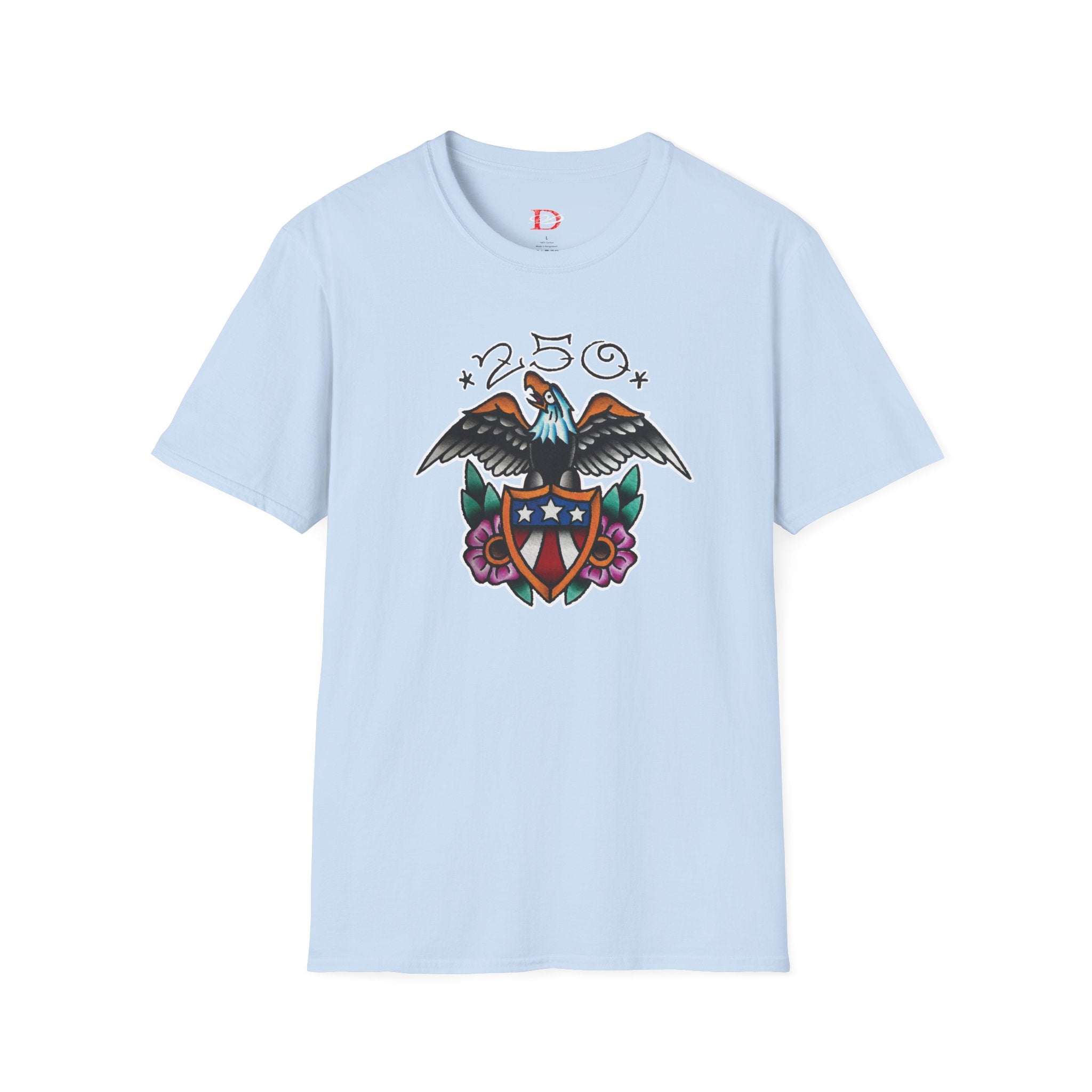 250th Anniversary Eagle w/Flag Shield Tattoo Unisex Softstyle T‑Shirt