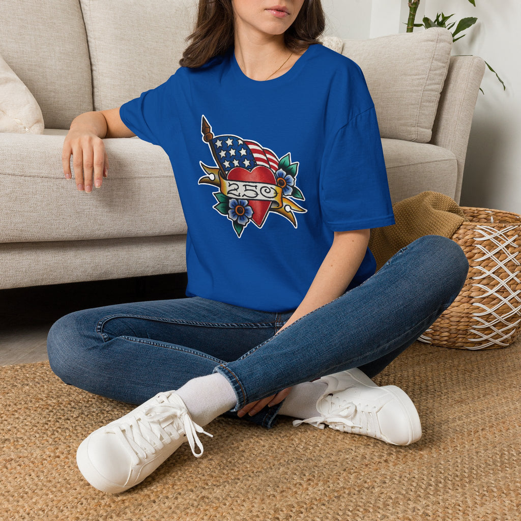 250th Anniversary American Flag and Heart Tattoo Unisex Softstyle T‑Shirt