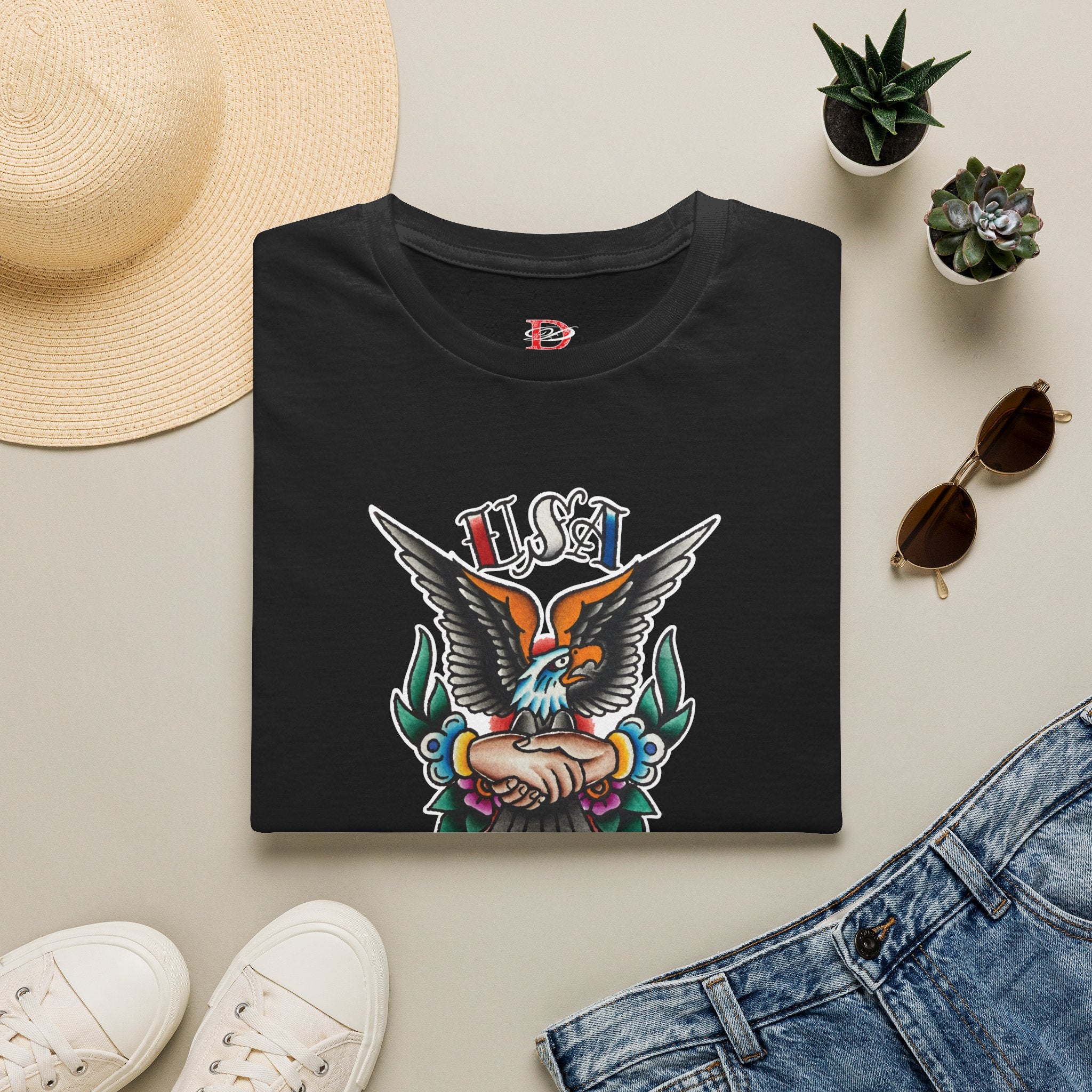 250th Anniversary 1776-2026 Clasped Hands w/Eagle Unisex Softstyle Tattoo T‑Shirt