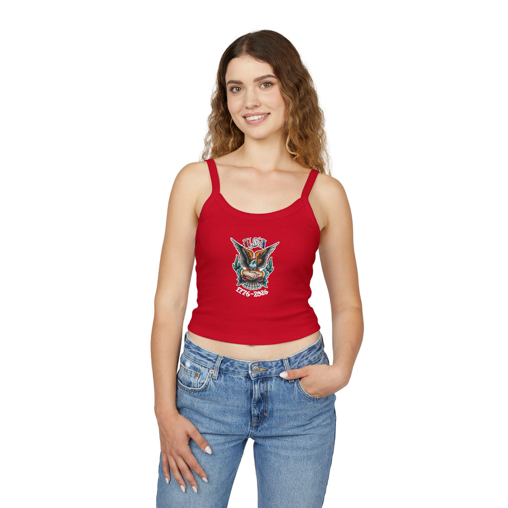 250th Anniversary Eagle w/Clasped Hands Tattoo Design 1776-2026 Spaghetti Strap Woman's Tank Top