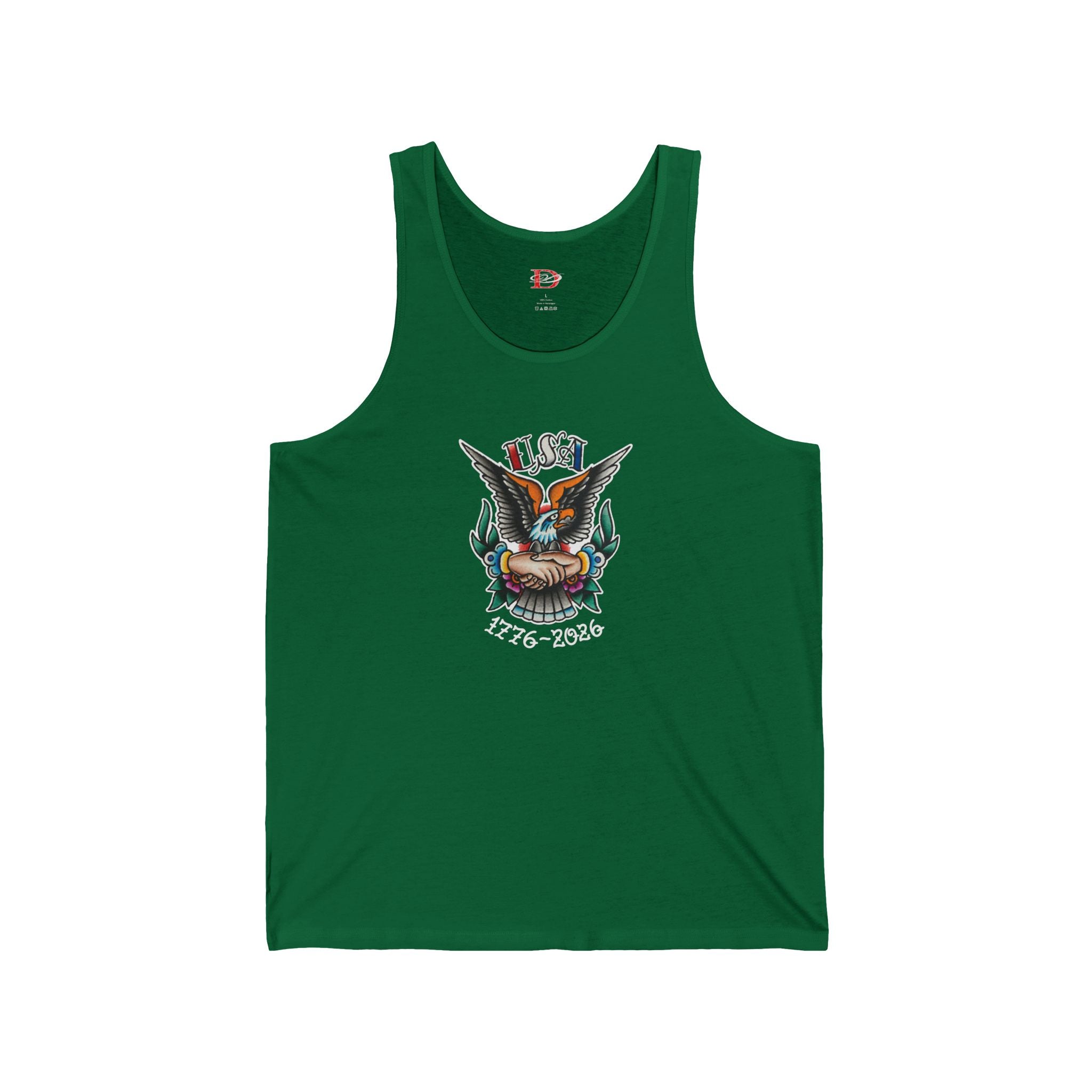 250th Anniversary Eagle w/Clasped Hands Tattoo Design Mens Tank Top