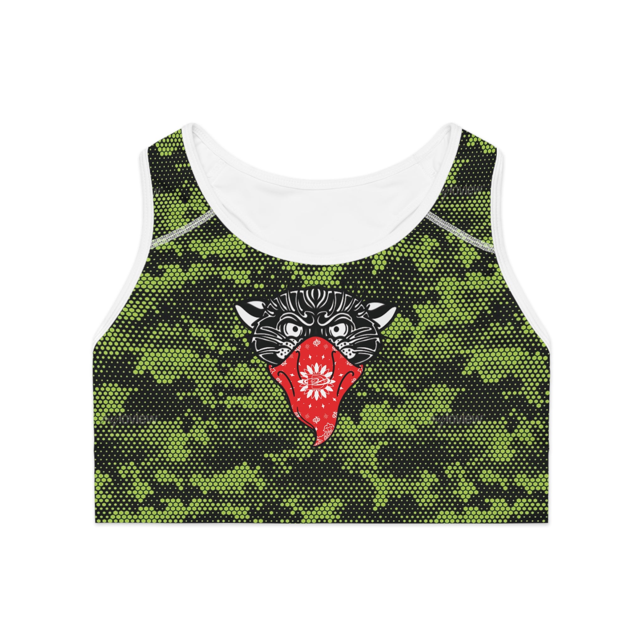 Bandito Panther Lime Green Digital Hexagon Camo Sports Bra AOP
