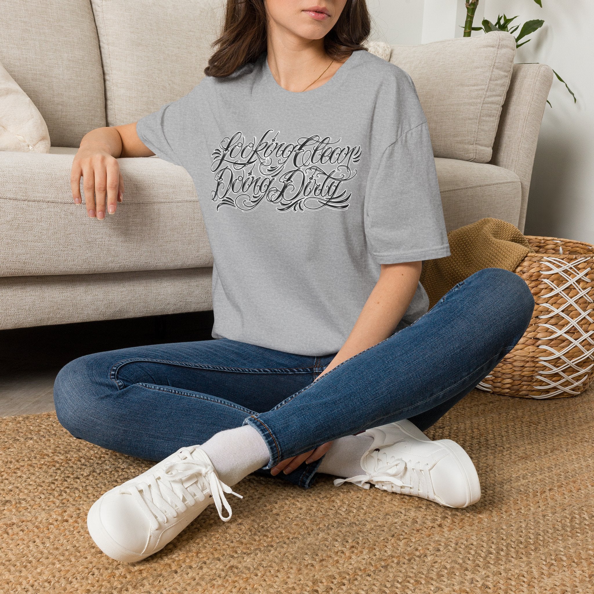 "Looking Clean, Doing Dirty" Tattoo Script Softstyle Unisex T-Shirt