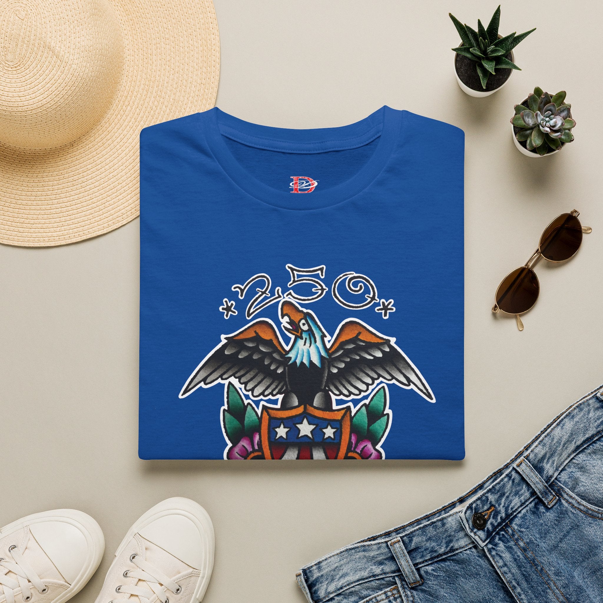 250th Anniversary Eagle w/Flag Shield Tattoo Unisex Softstyle T‑Shirt