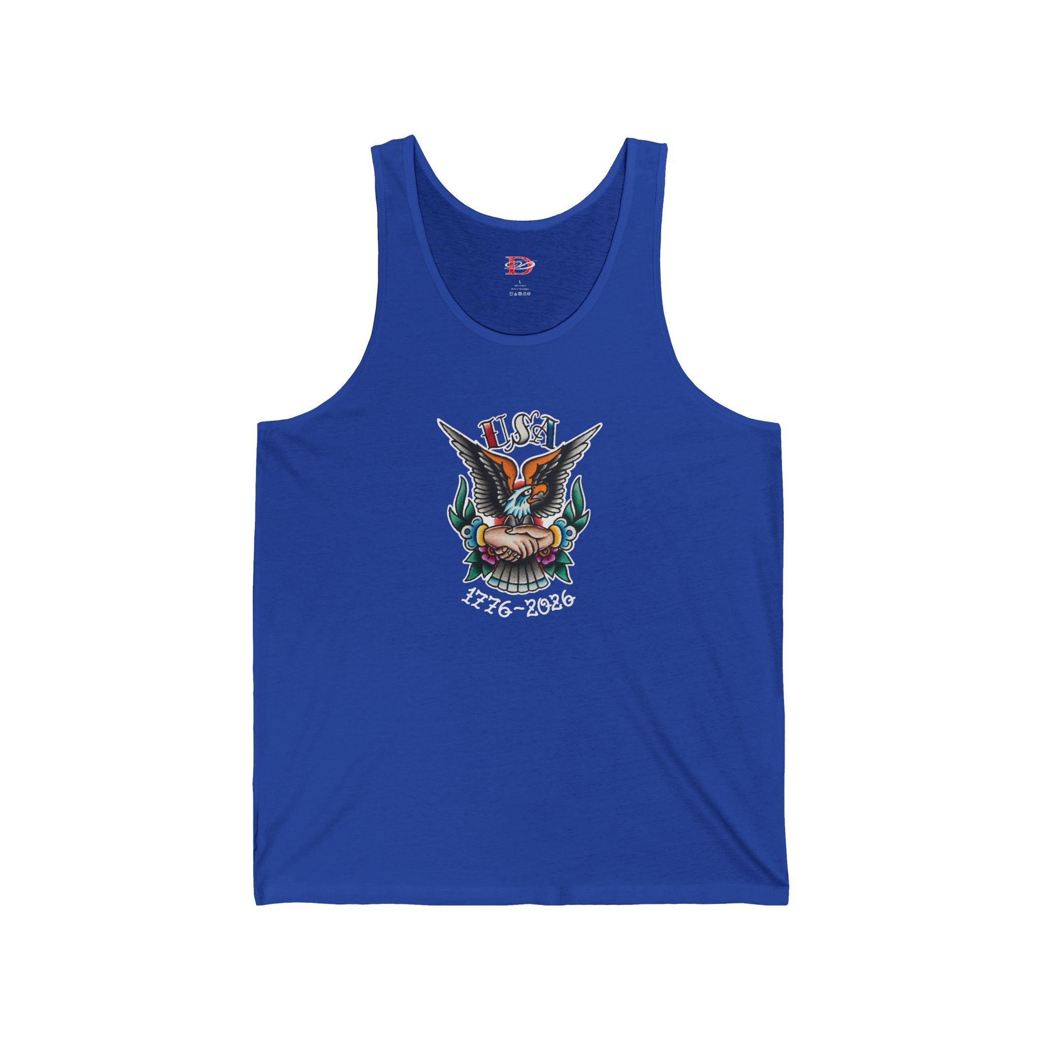 250th Anniversary Eagle w/Clasped Hands Tattoo Design Mens Tank Top