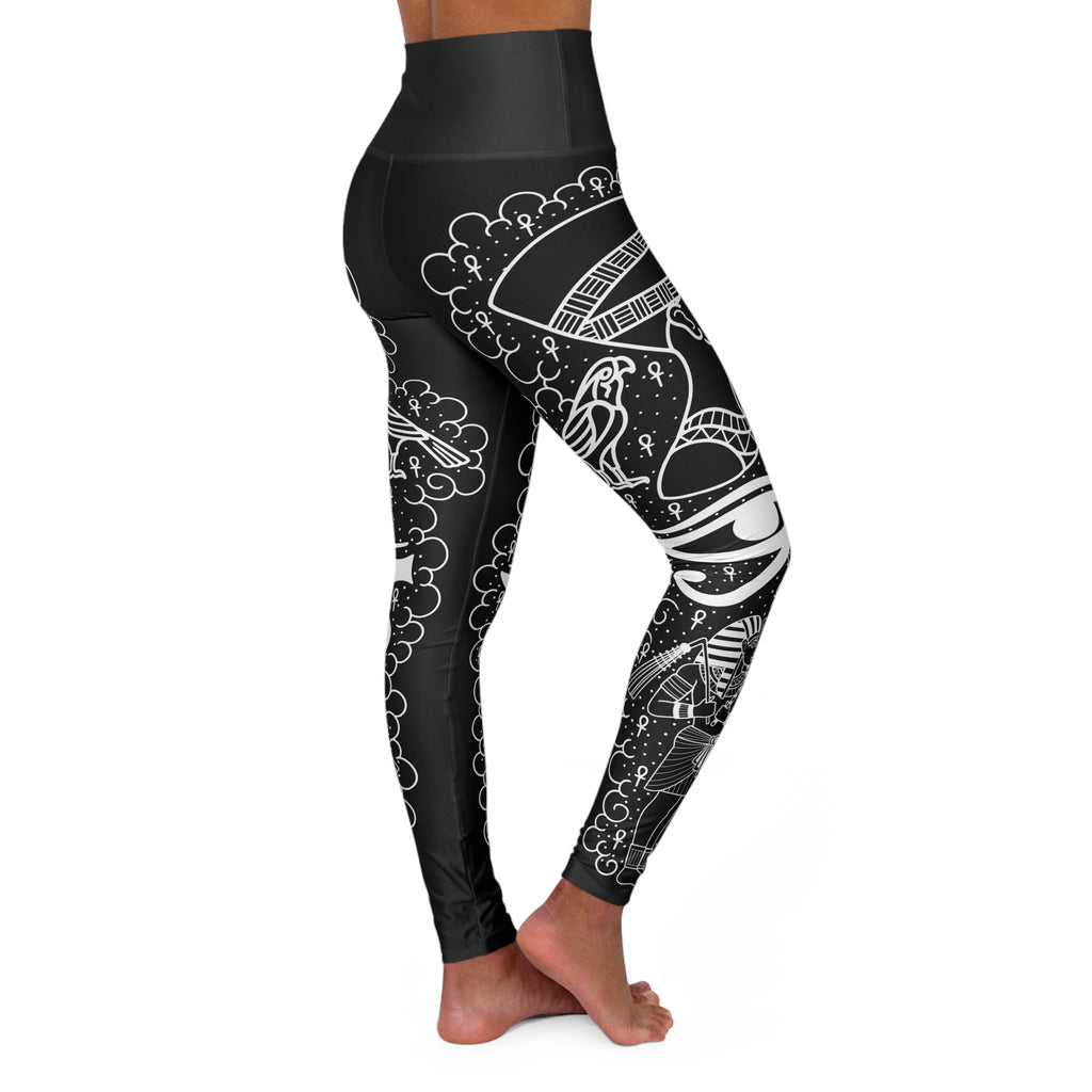 Ancient Egyptian Tattoo Leg Sleeve Women's High Waisted Yoga Leggings (AOP)