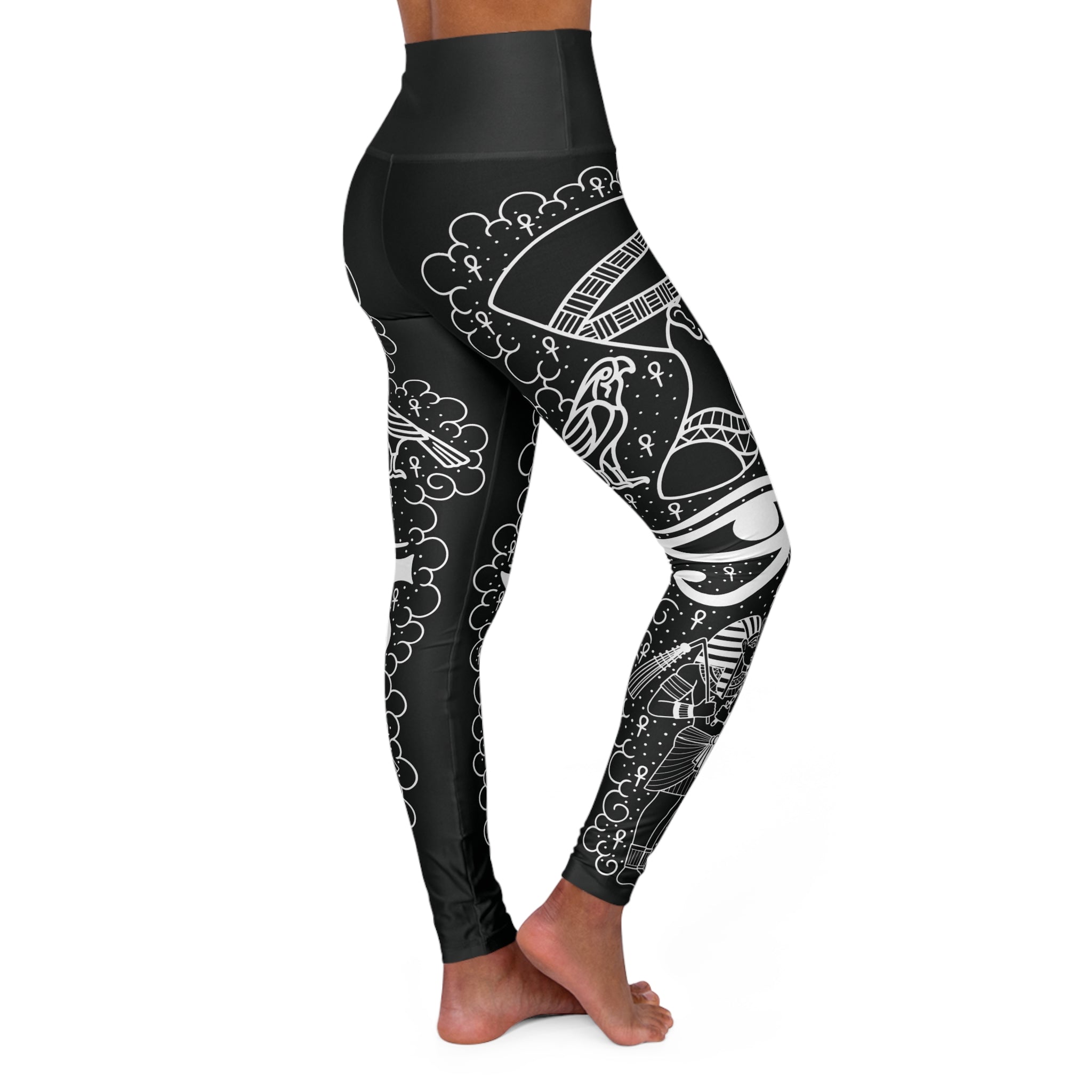 Ancient Egyptian Tattoo Leg Sleeve Women's High Waisted Yoga Leggings (AOP)