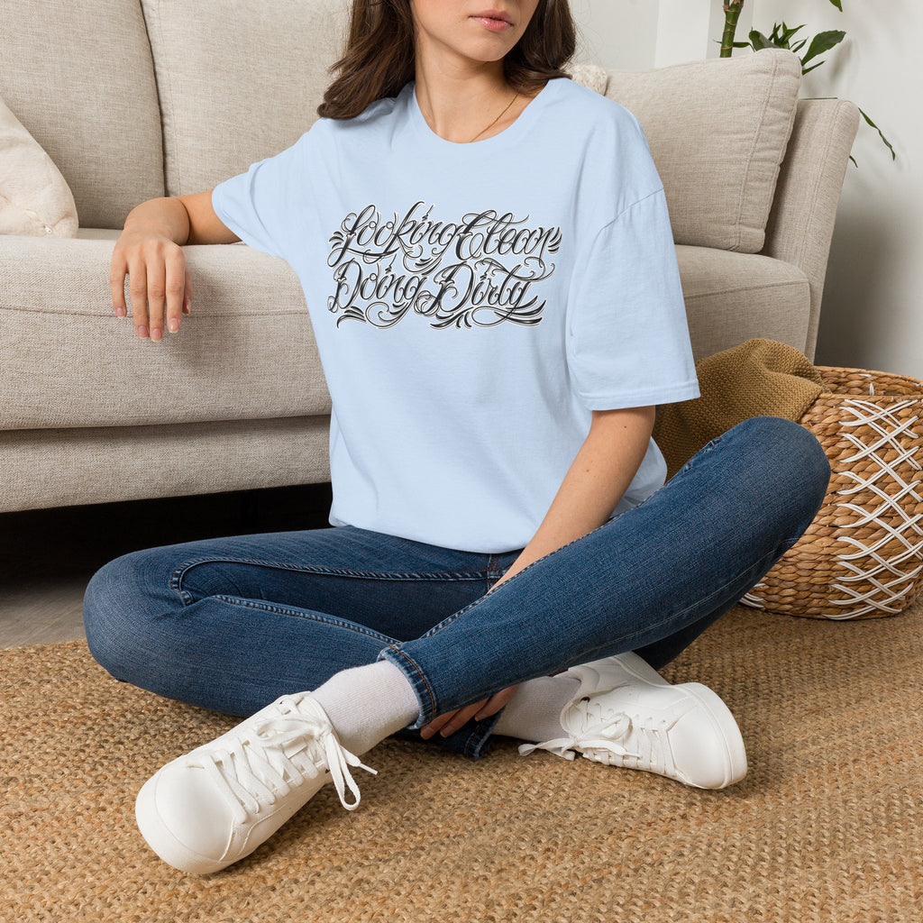 "Looking Clean, Doing Dirty" Tattoo Script Softstyle Unisex T-Shirt