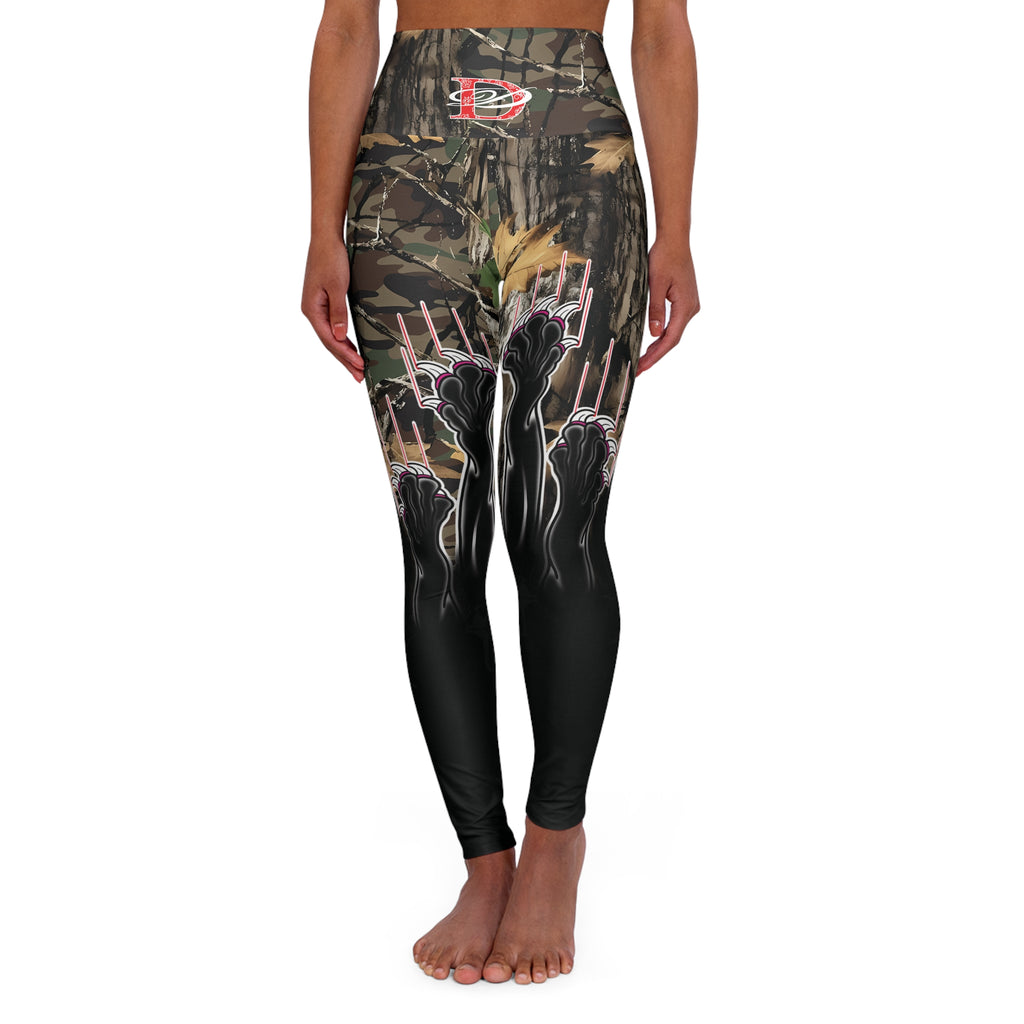 Clawing Panther Paws Real Tree Camo Print High Waisted Yoga Leggings (AOP)