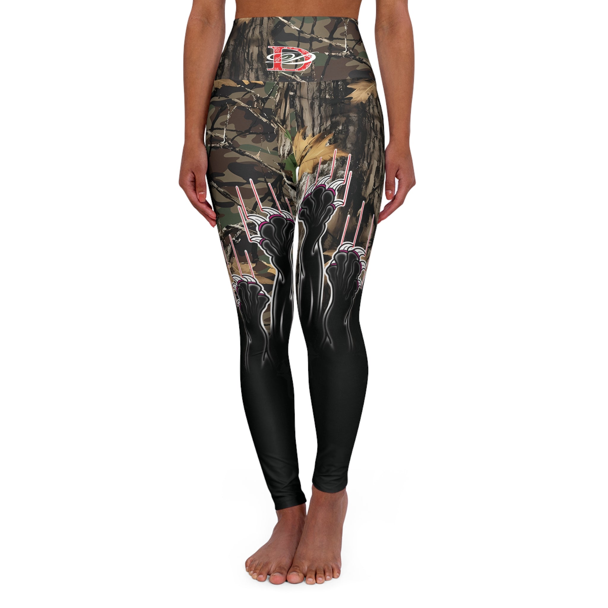 Clawing Panther Paws Real Tree Camo Print High Waisted Yoga Leggings (AOP)