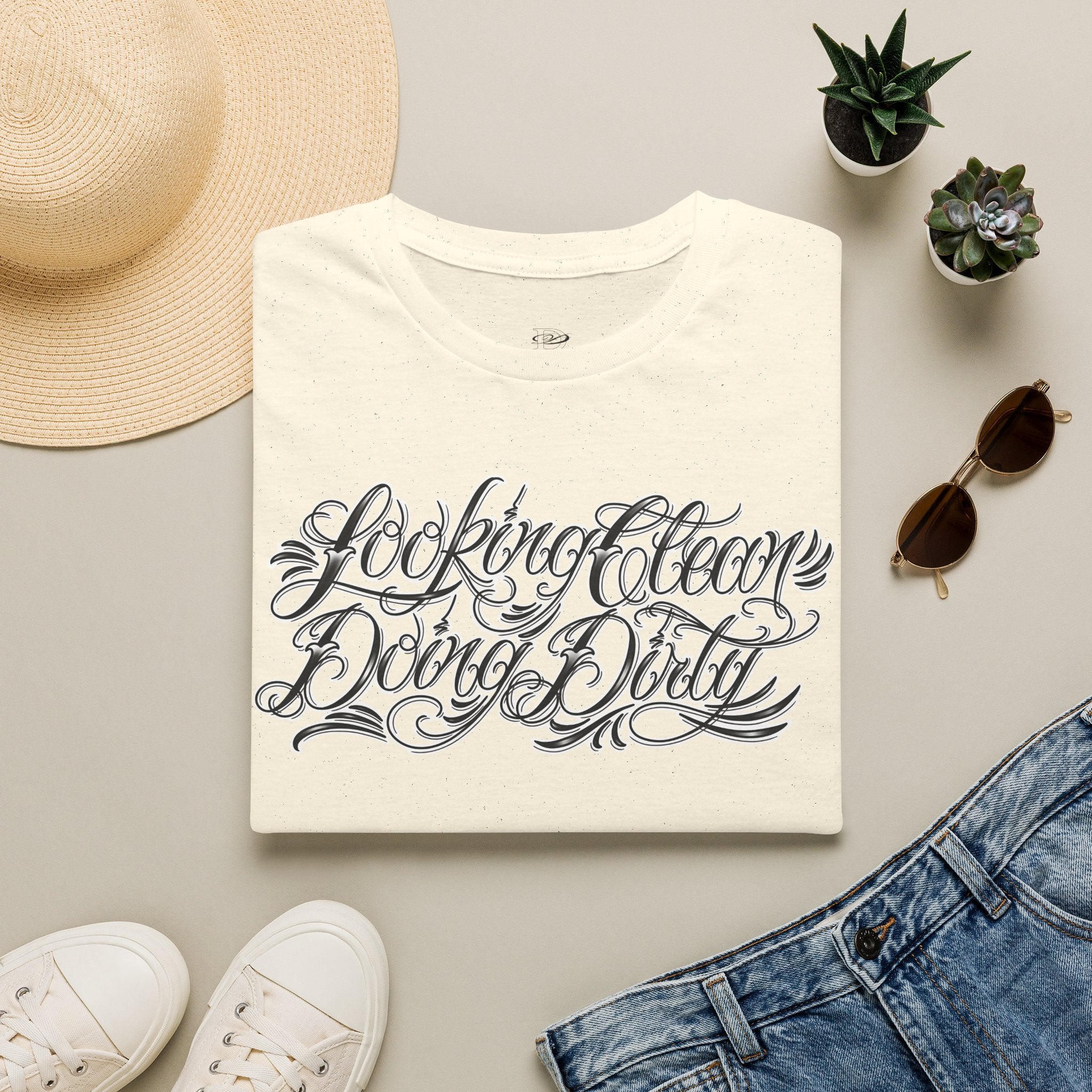 "Looking Clean, Doing Dirty" Tattoo Script Softstyle Unisex T-Shirt