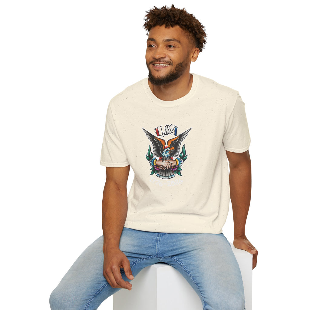 250th Anniversary 1776-2026 Clasped Hands w/Eagle Unisex Softstyle Tattoo T‑Shirt