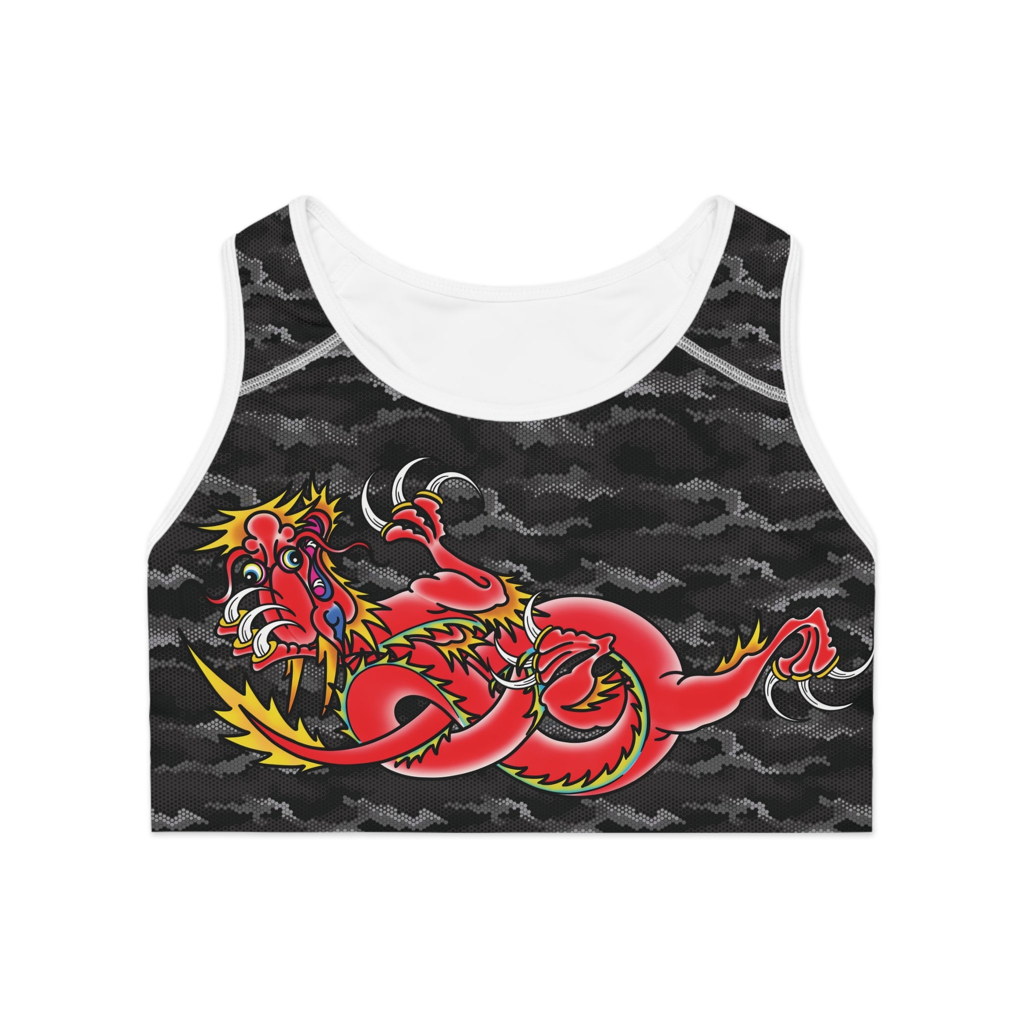 Custom Dragon W/ Urban Hexagon Digital Camo Sports Bra AOP