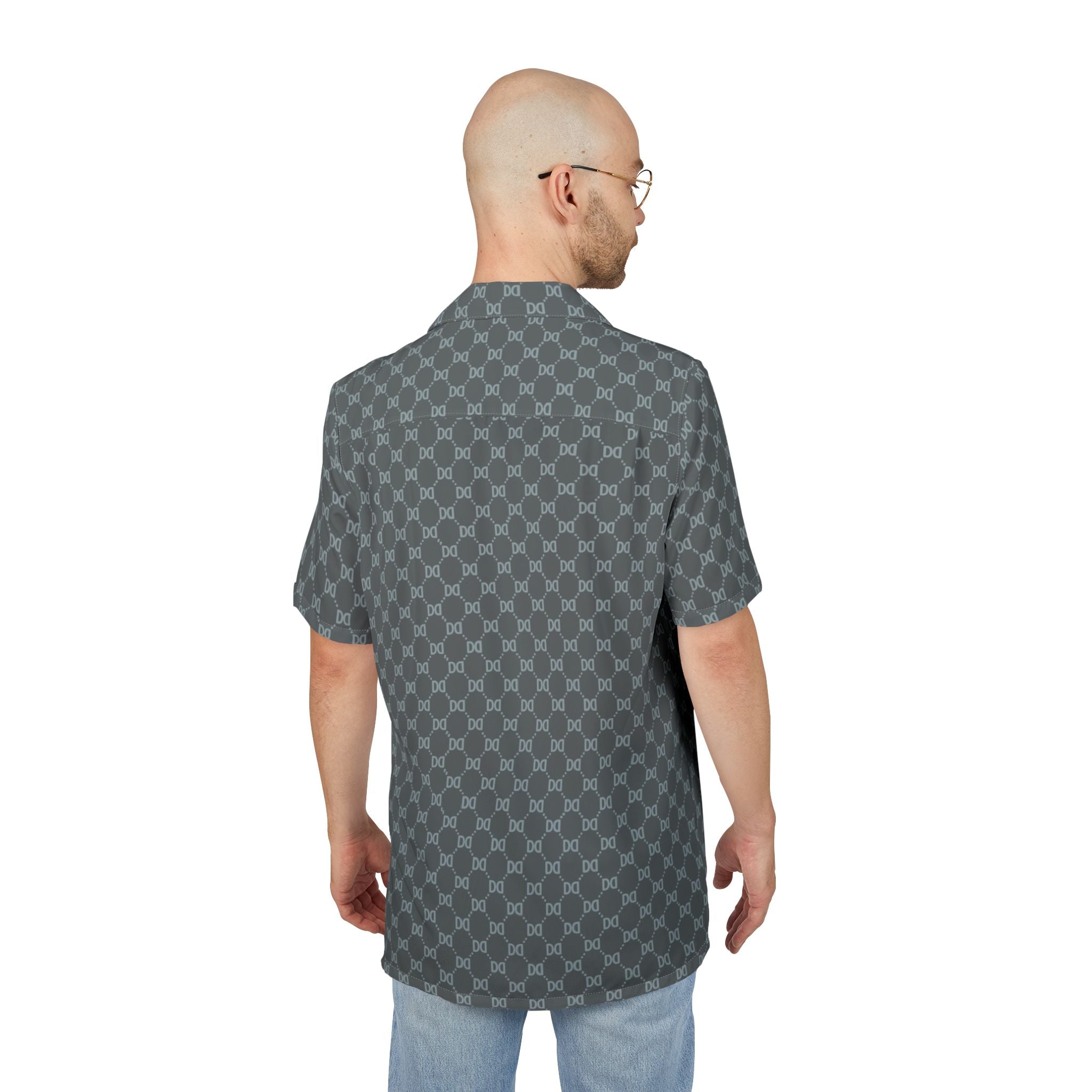 DD Monogram Print Button Up Hawaiian Shirt AOP