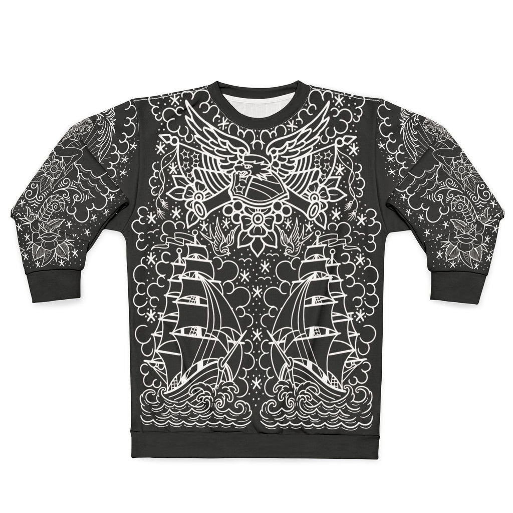 Traditional American Tattoo Body Suit Blueprint Edition Unisex Crewneck Sweatshirt AOP