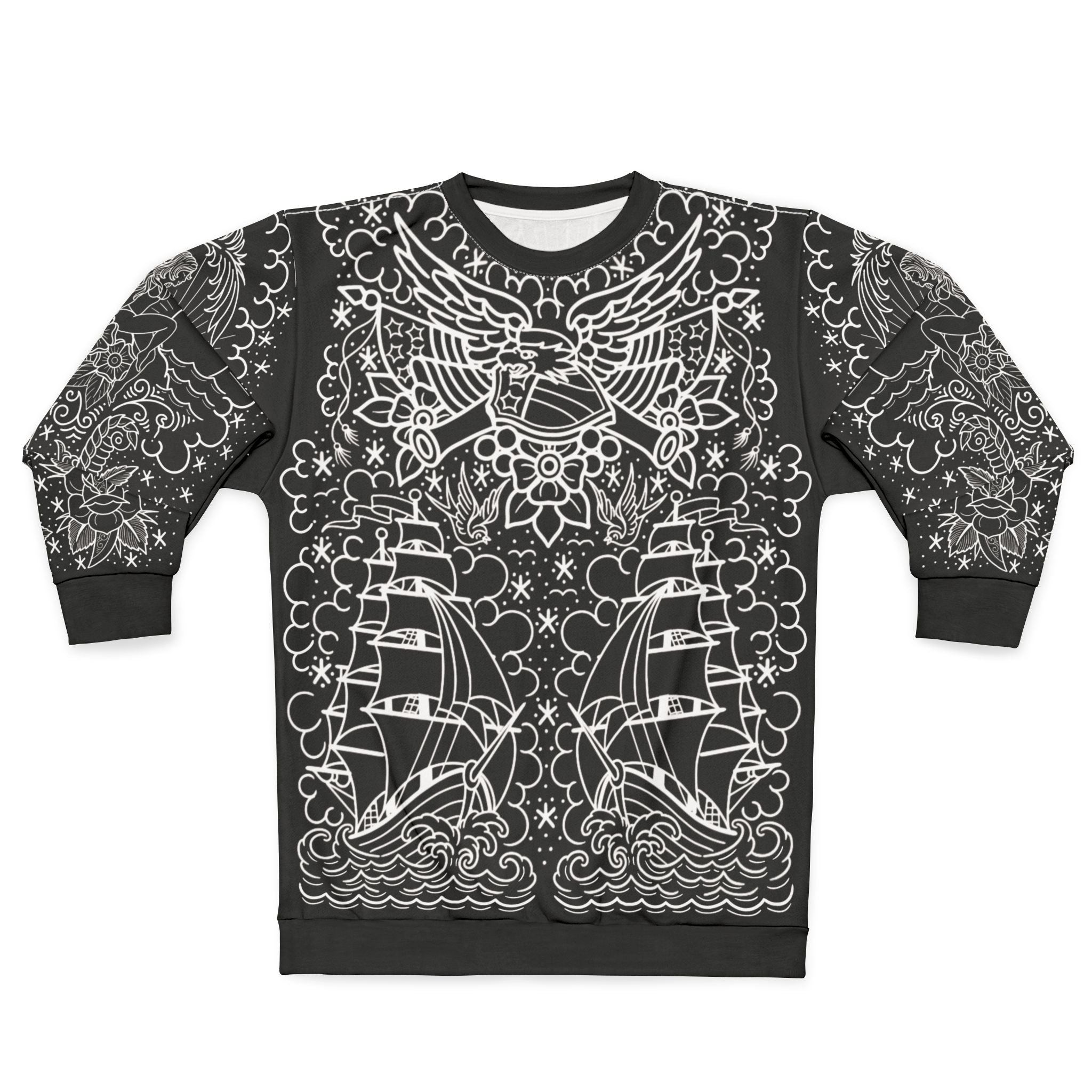 Traditional American Tattoo Body Suit Blueprint Edition Unisex Crewneck Sweatshirt AOP
