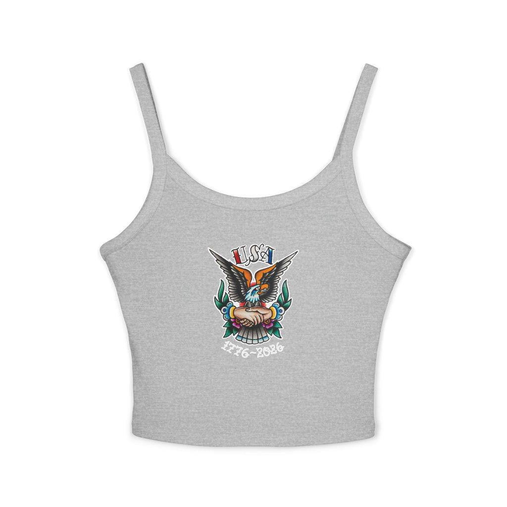 250th Anniversary Eagle w/Clasped Hands Tattoo Design 1776-2026 Spaghetti Strap Woman's Tank Top