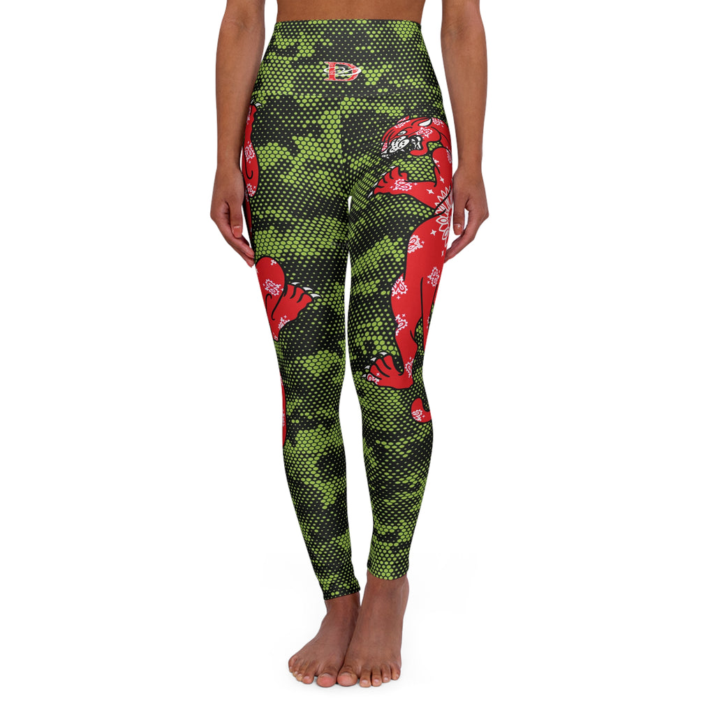 Climbing Bandana Panther Lime Green Digital Hexagon Camo High Waisted Leggings AOP