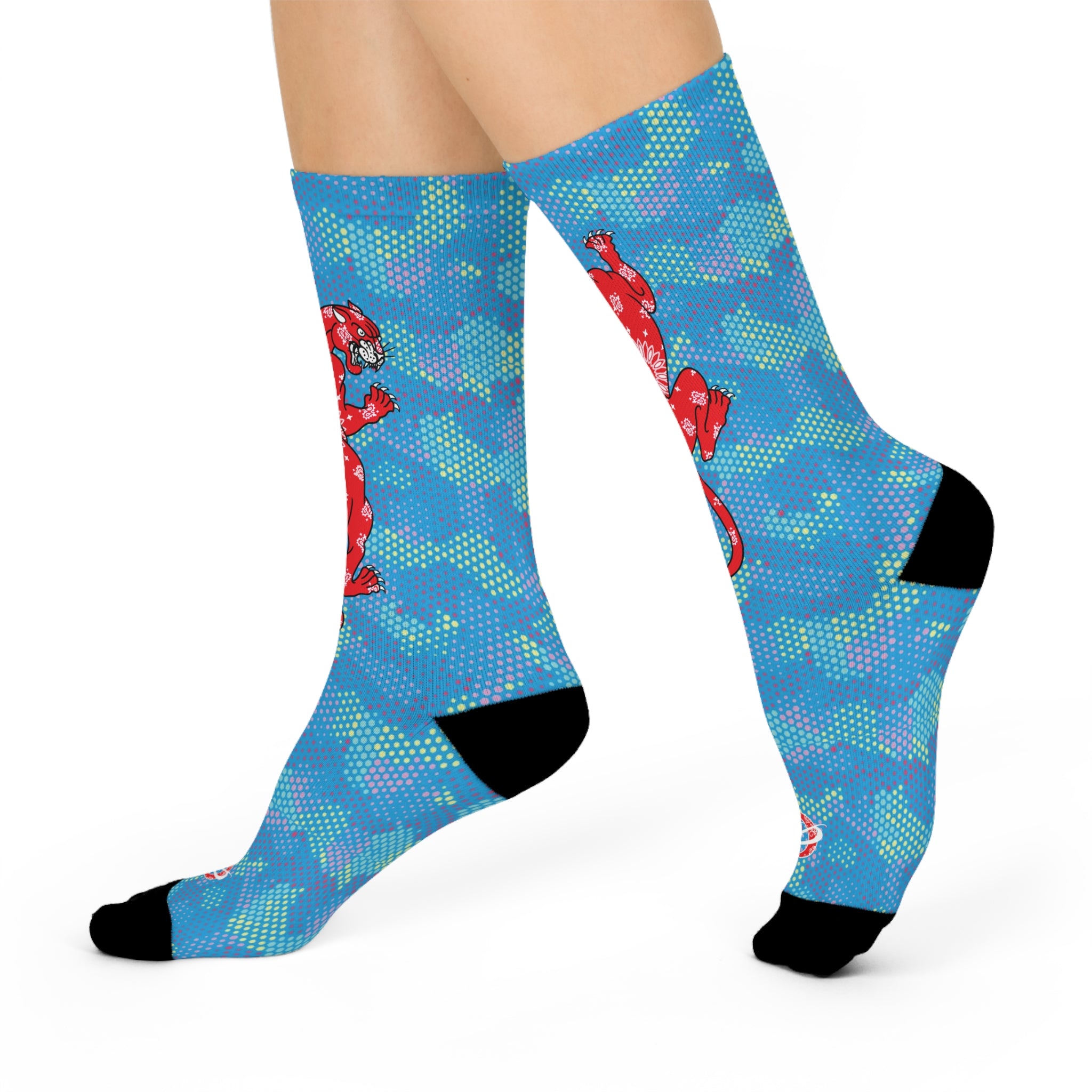 DD Climbing Panther Digital Hexagon Light Blue Camo Crew Socks AOP