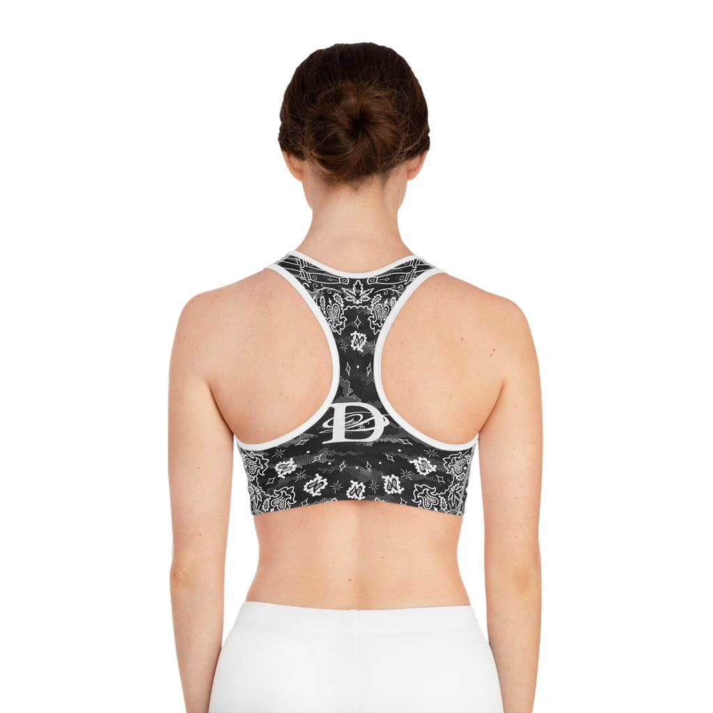 DD Custom Bandana Print W/ Urban Hexagon Digital Camo Sports Bra AOP