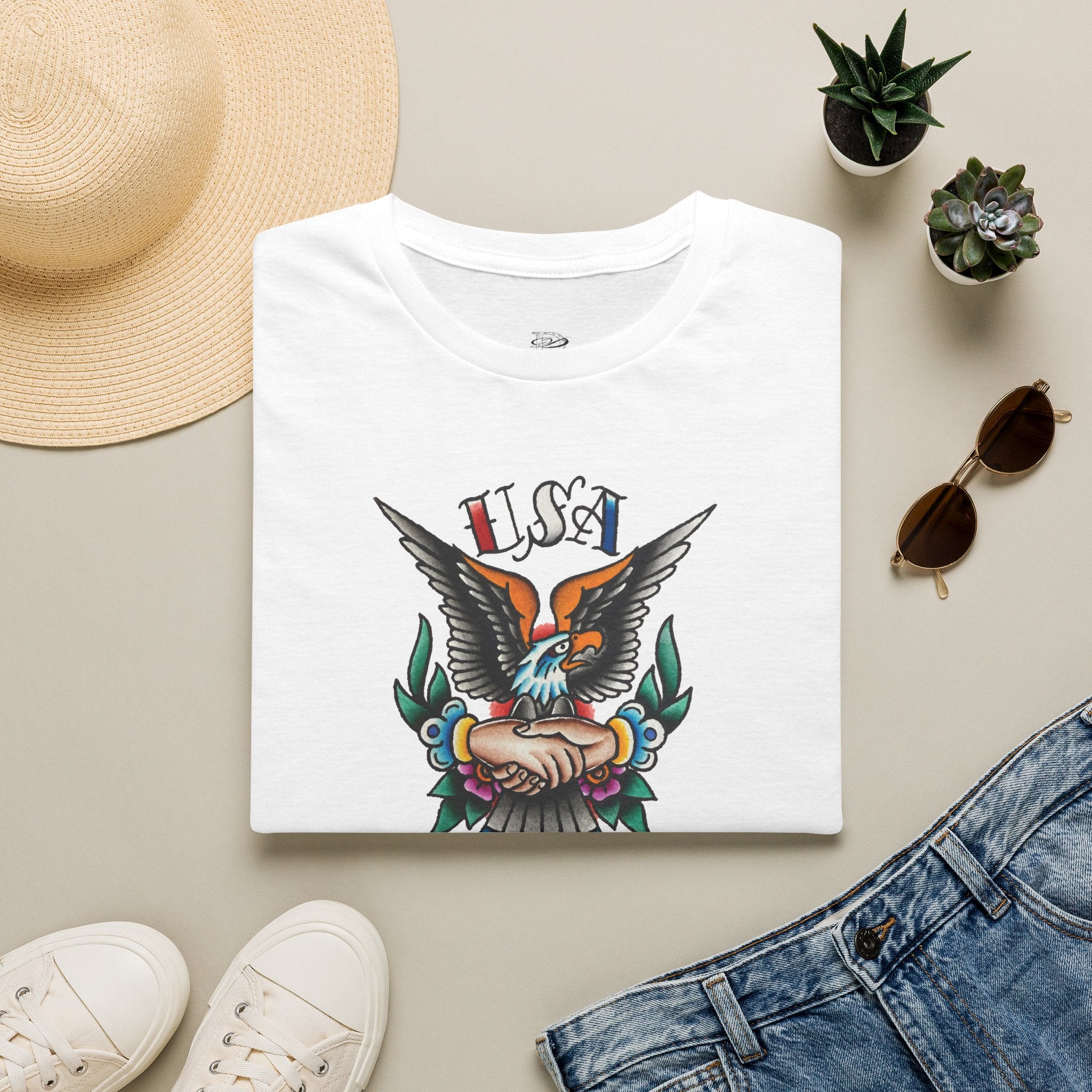 250th Anniversary 1776-2026 Clasped Hands w/Eagle Unisex Softstyle Tattoo T‑Shirt