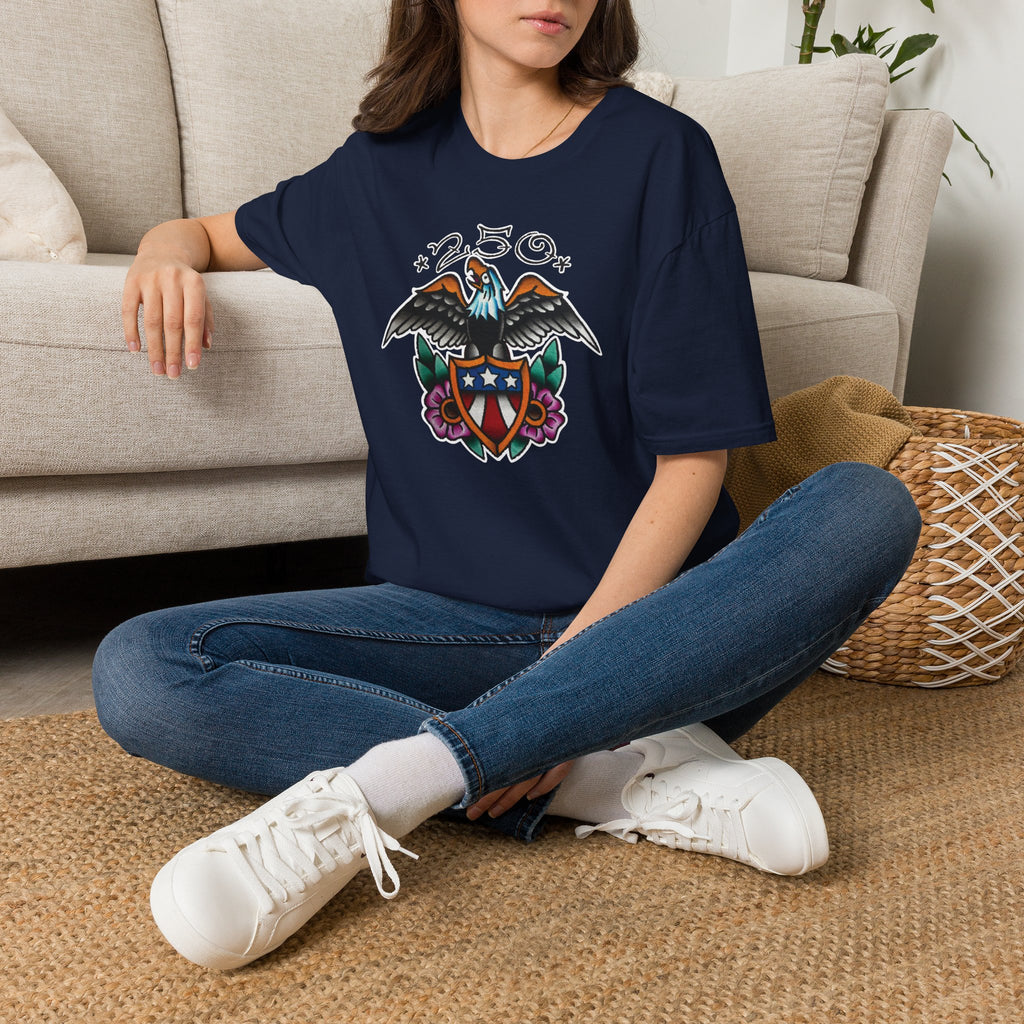 250th Anniversary Eagle w/Flag Shield Tattoo Unisex Softstyle T‑Shirt