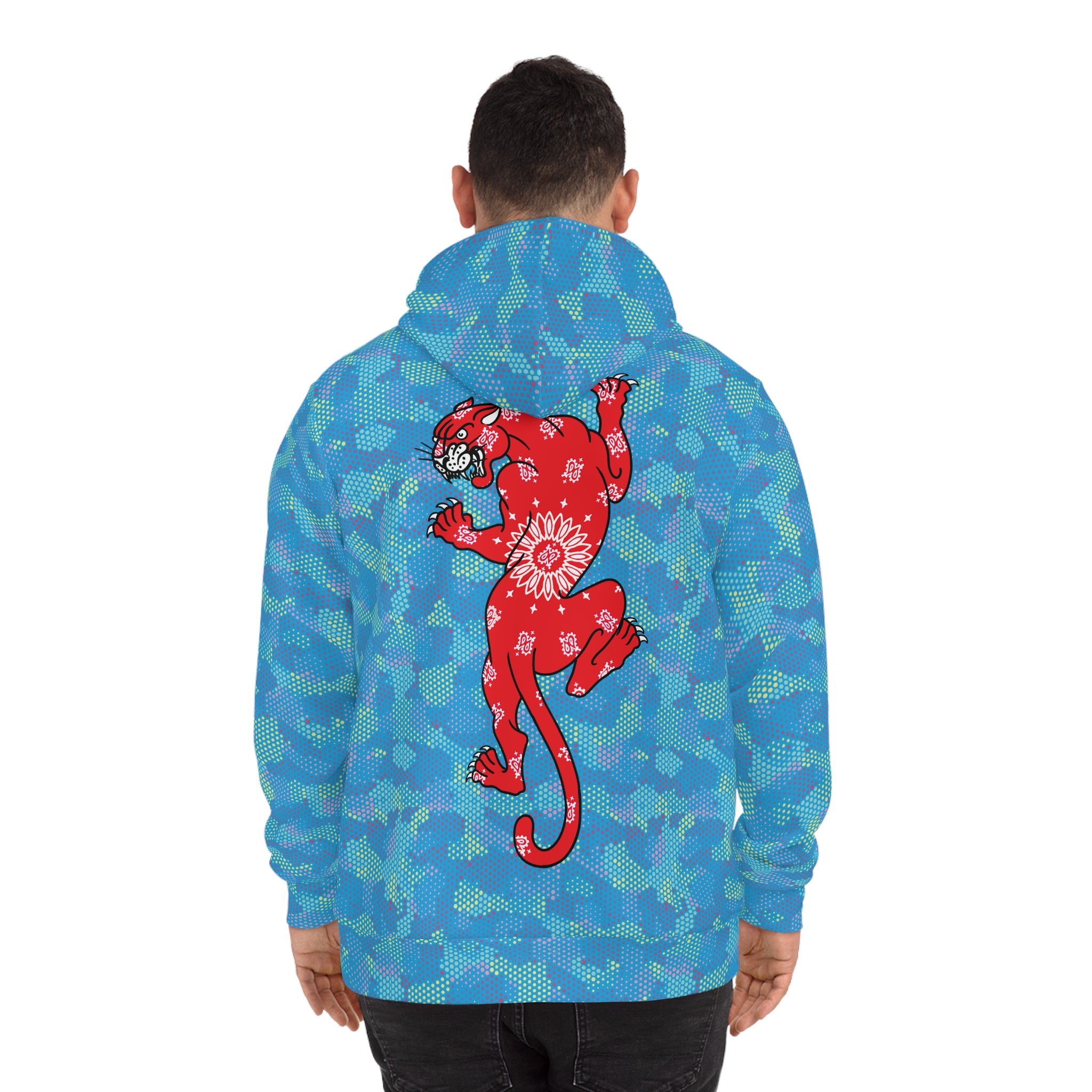 DD Box Logo W/ Climbing Bandana Panther Unisex Lite Blue Digital Hexagon Camo Hoodie AOP